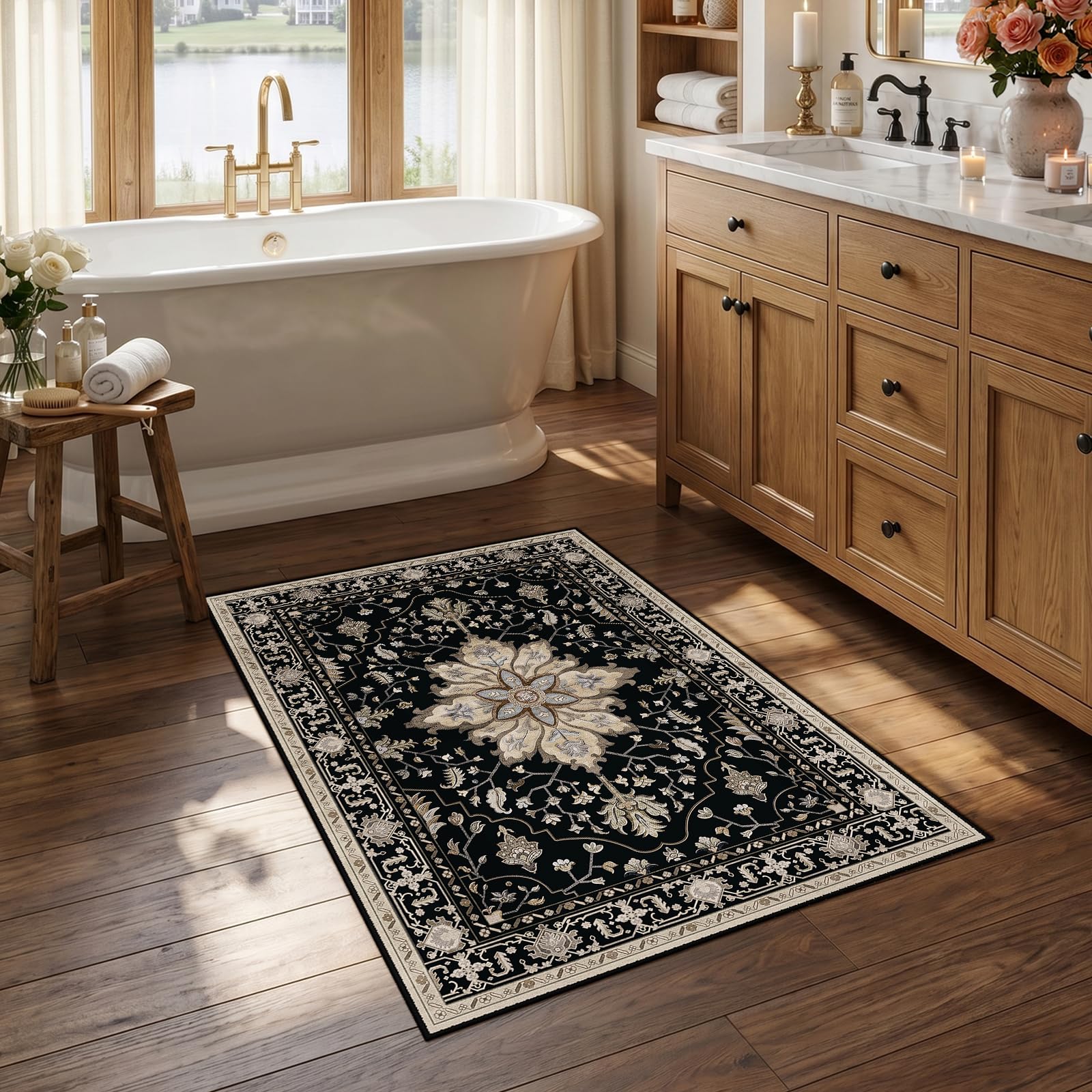 Washable Vintage Floral Area Rug