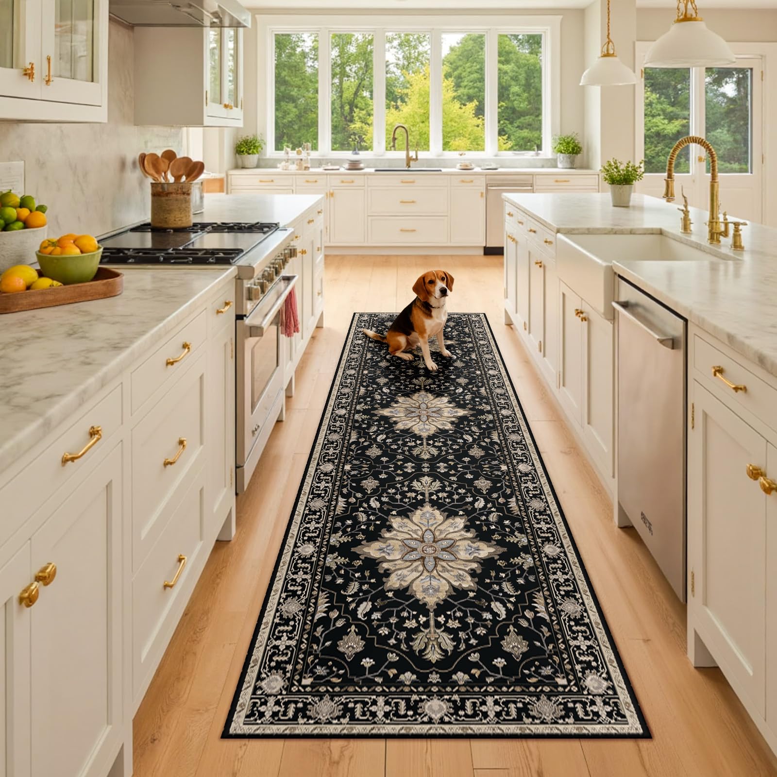 Washable Vintage Floral Area Rug