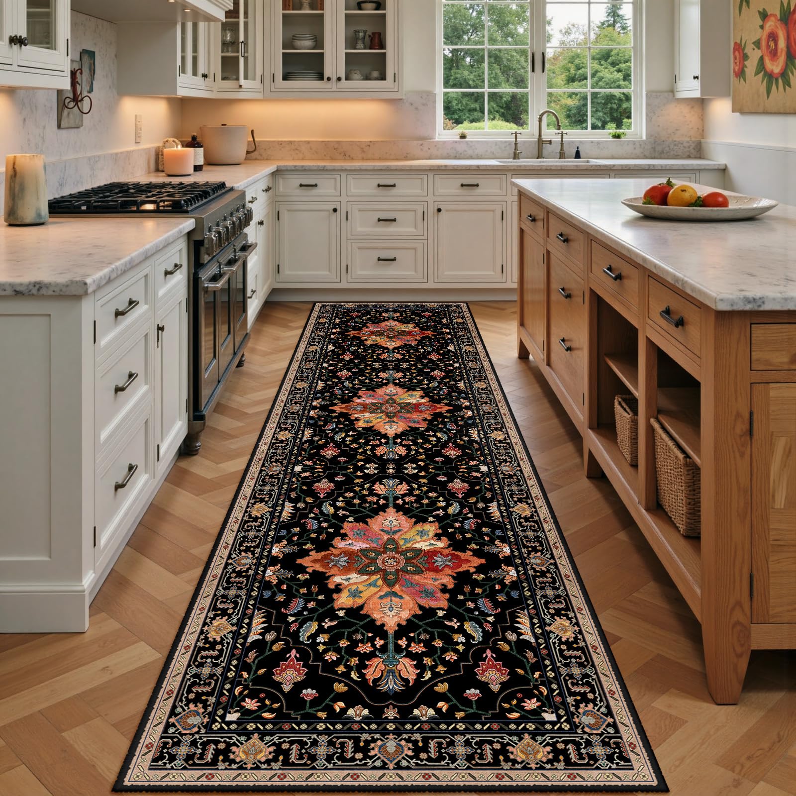Washable Vintage Floral Area Rug