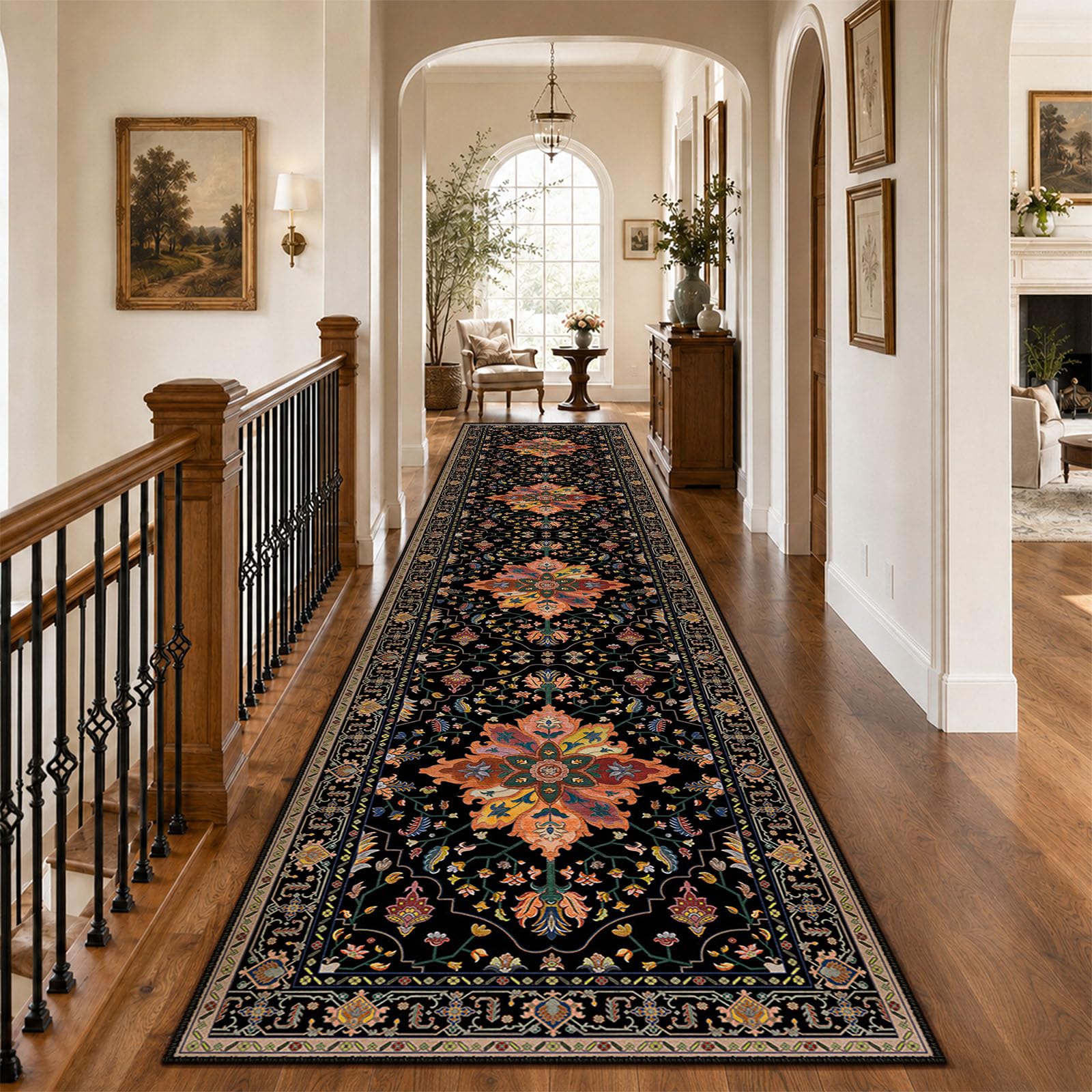 Washable Vintage Floral Area Rug