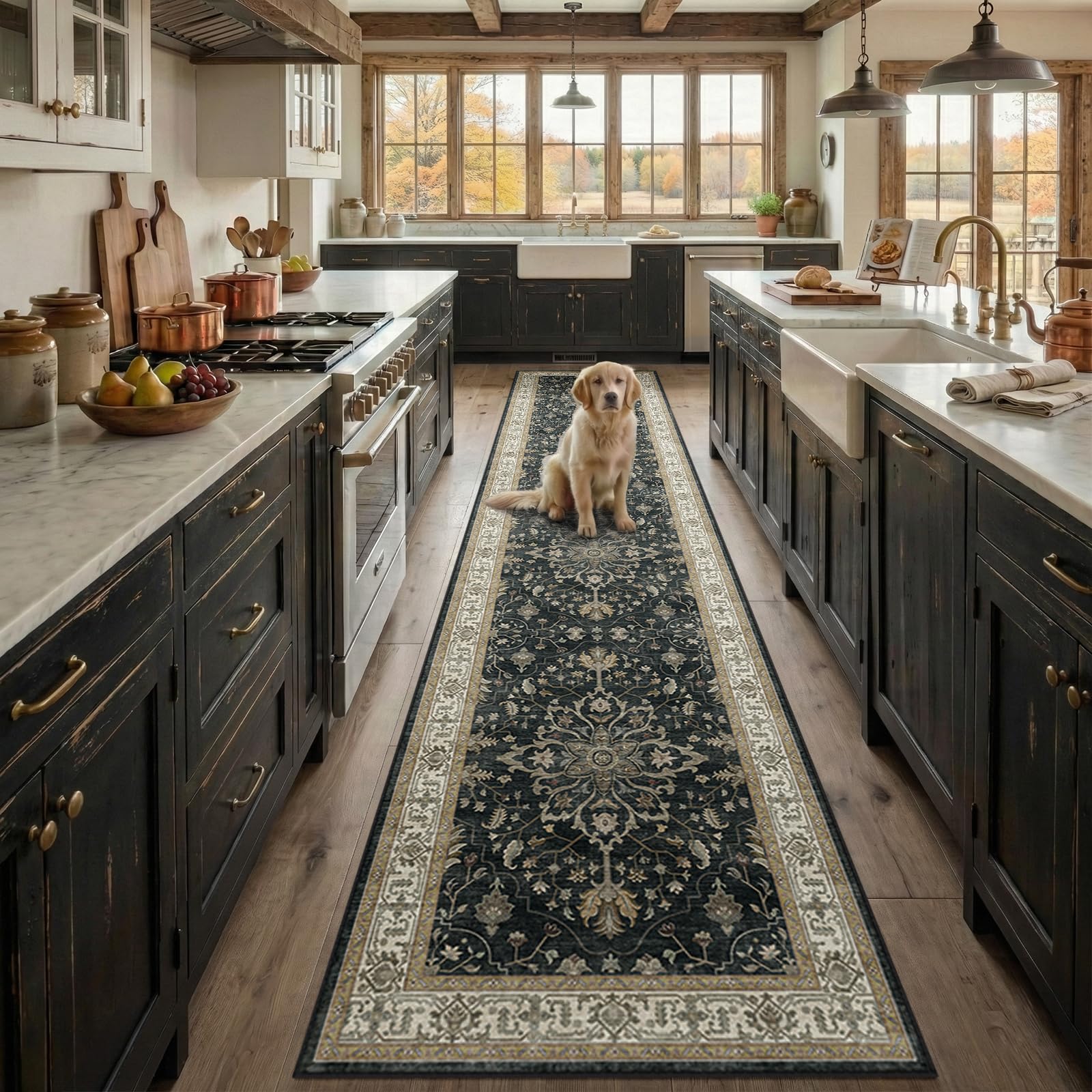 Washable Vintage Floral Area Rug