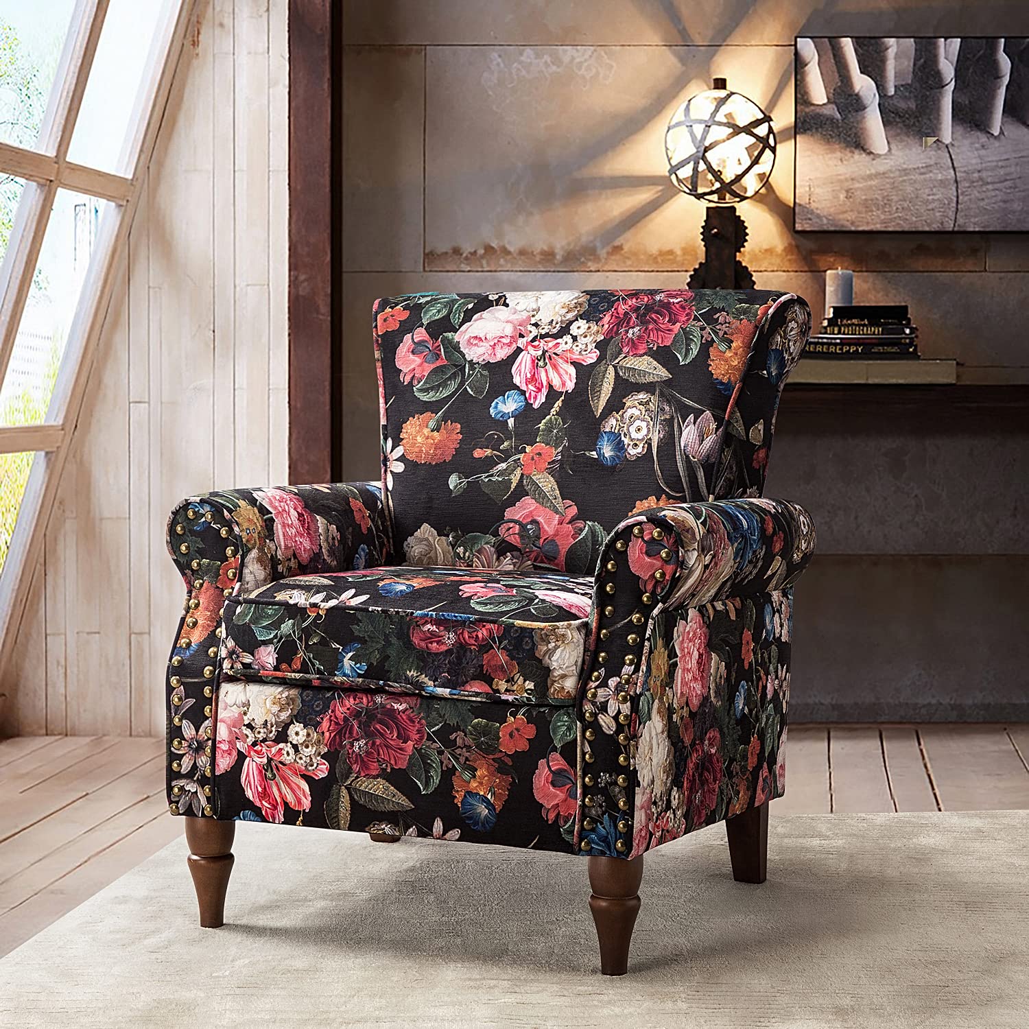 Modern Wingback Accent Chair with Wood Legs