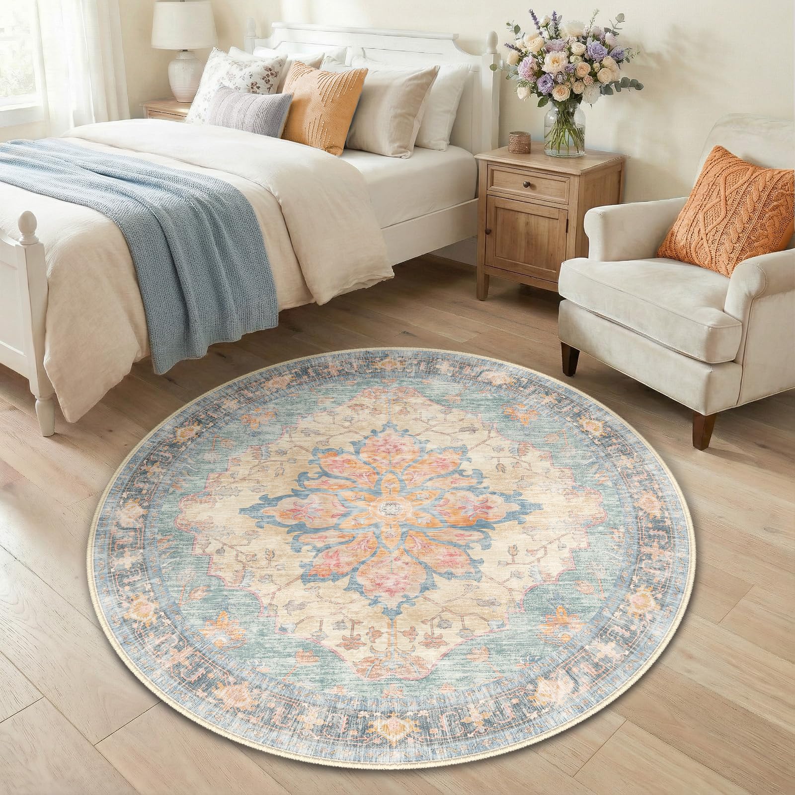 Washable Vintage Floral Area Rug