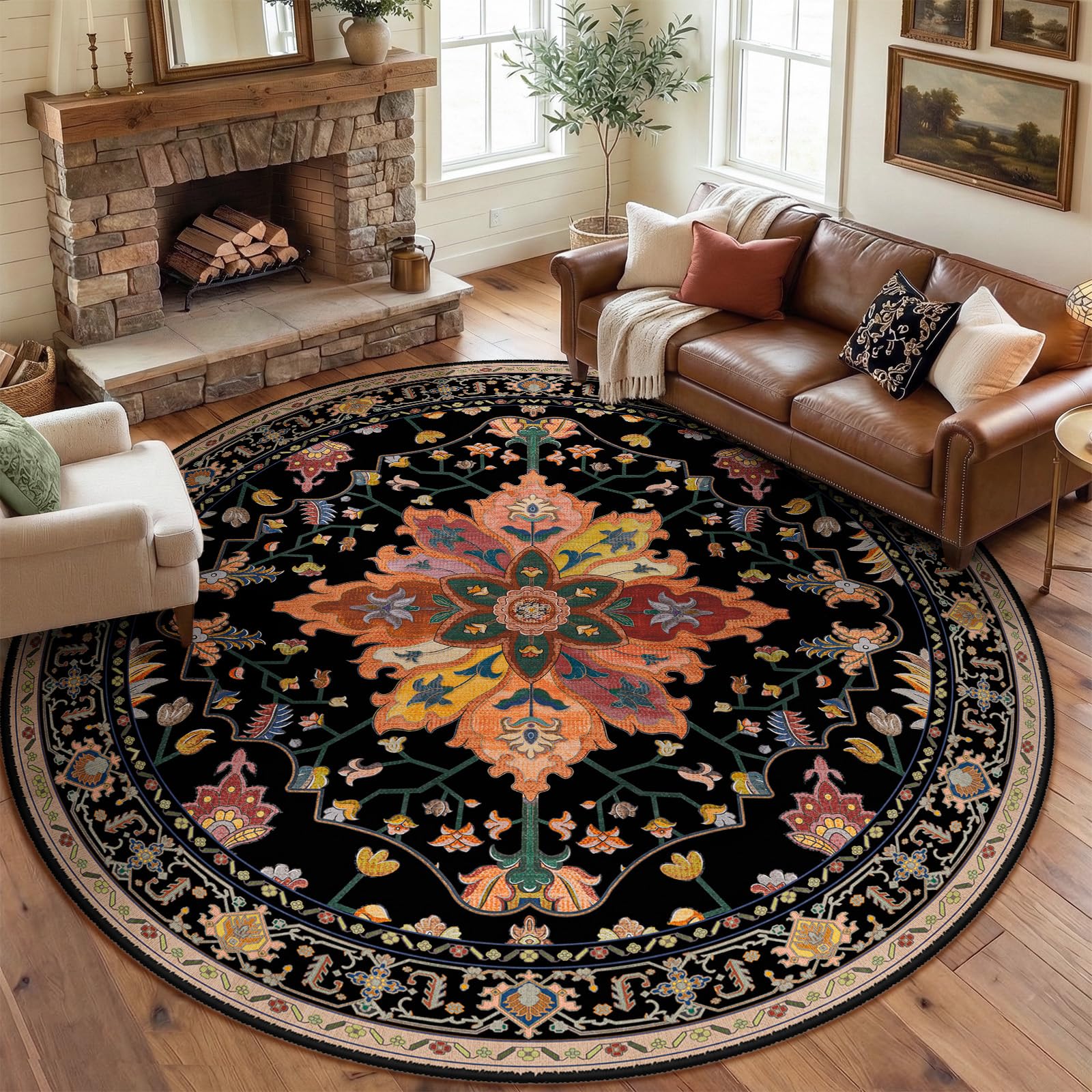 Washable Vintage Floral Area Rug