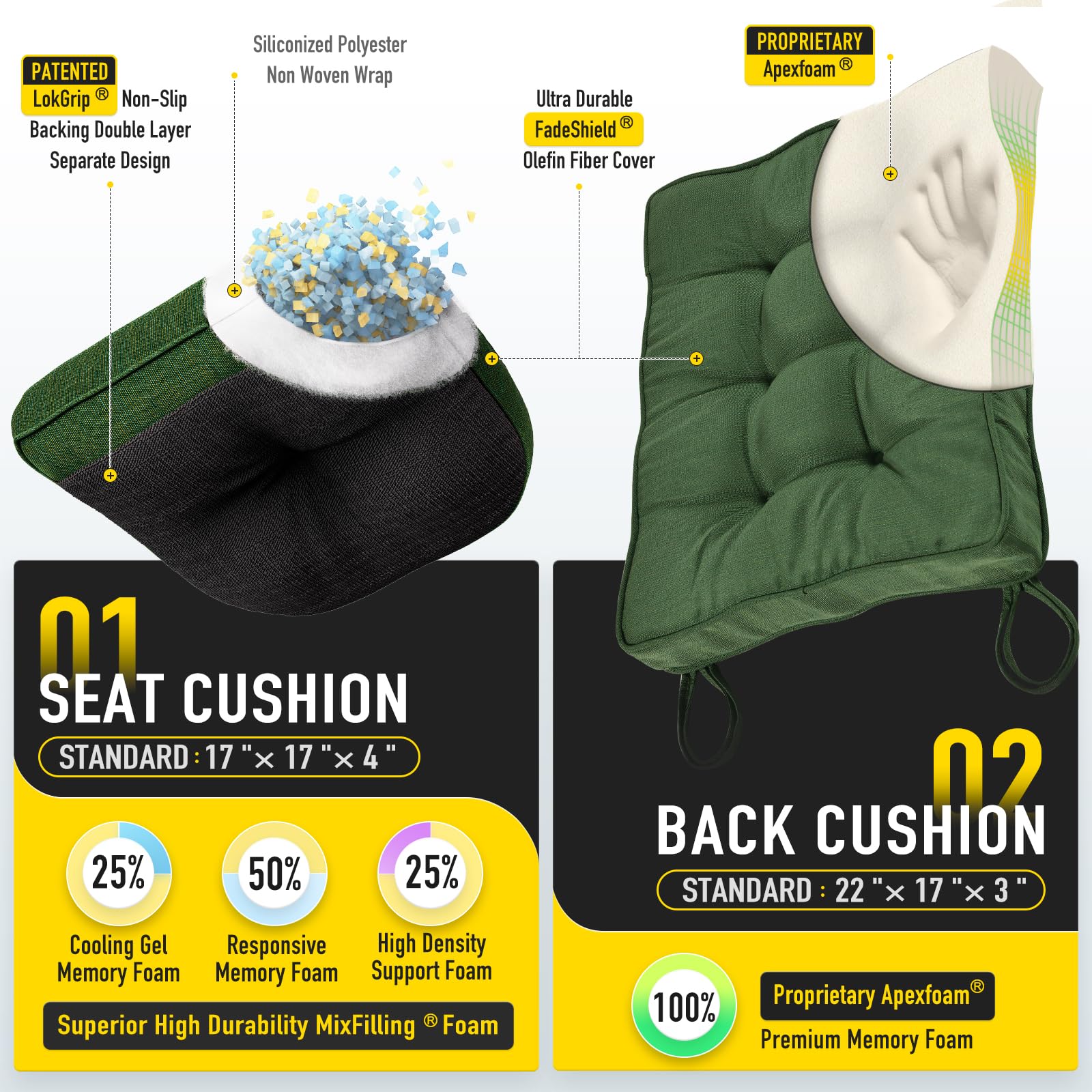 Memory Foam Rocking Chair Cushion Set