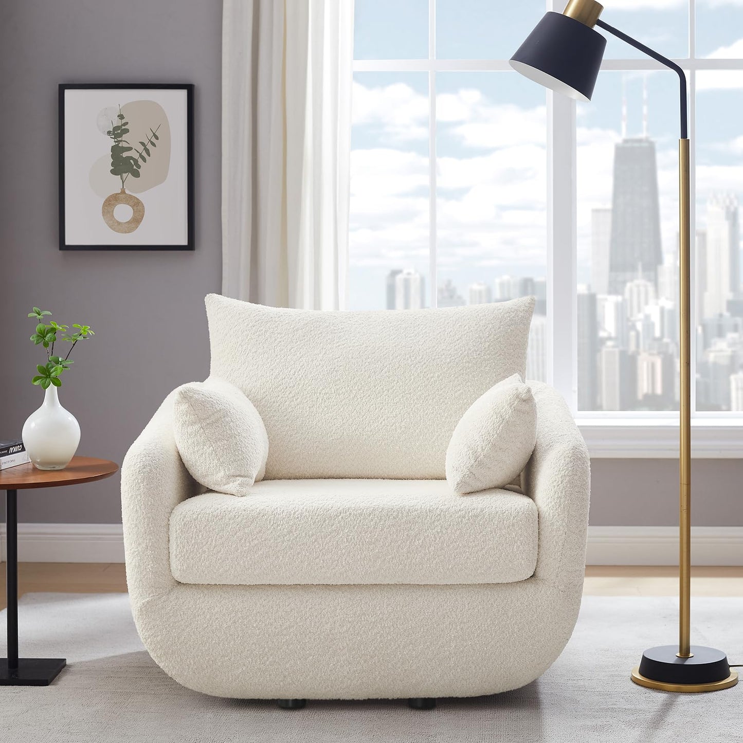 Oversized Boucle Swivel Accent Chair