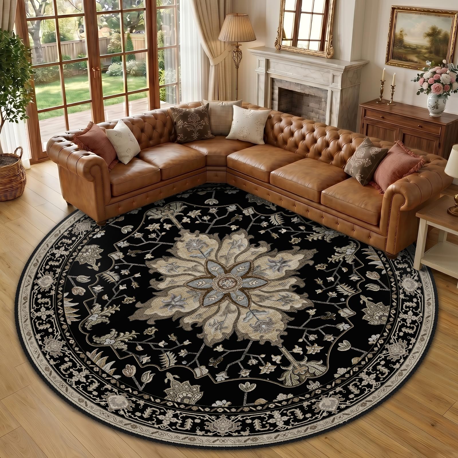 Washable Vintage Floral Area Rug