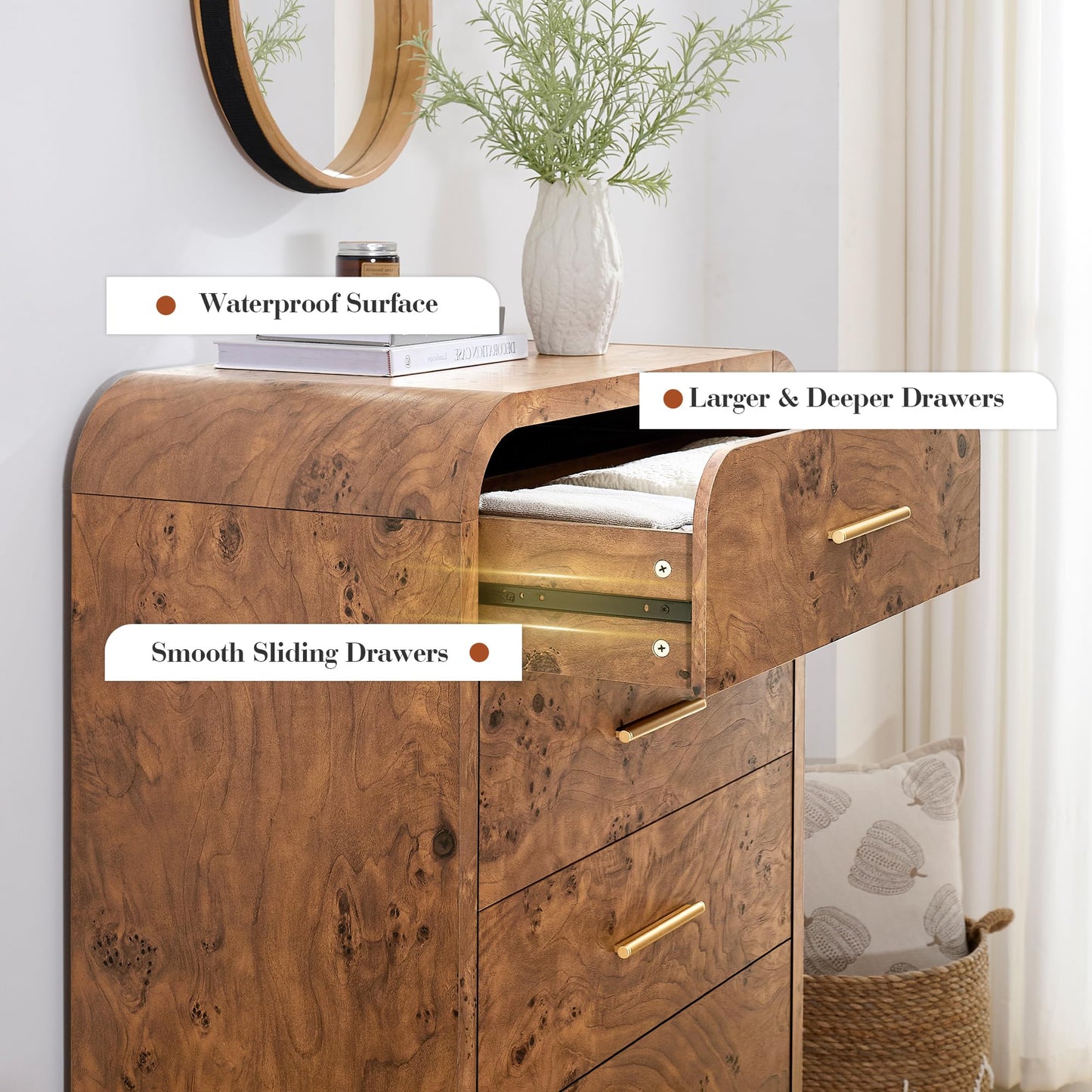 Modern Curved 6 Drawer Dresser