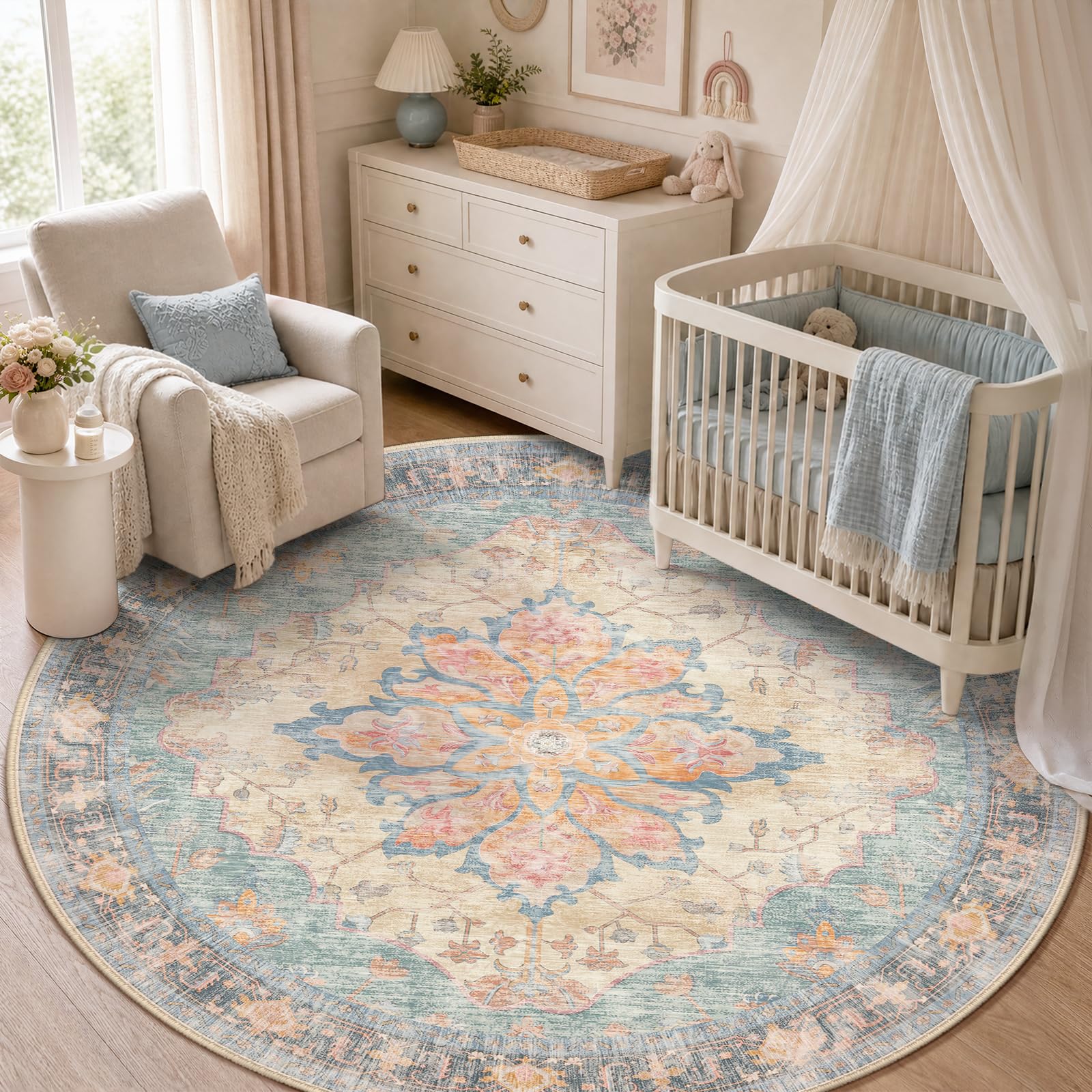 Washable Vintage Floral Area Rug