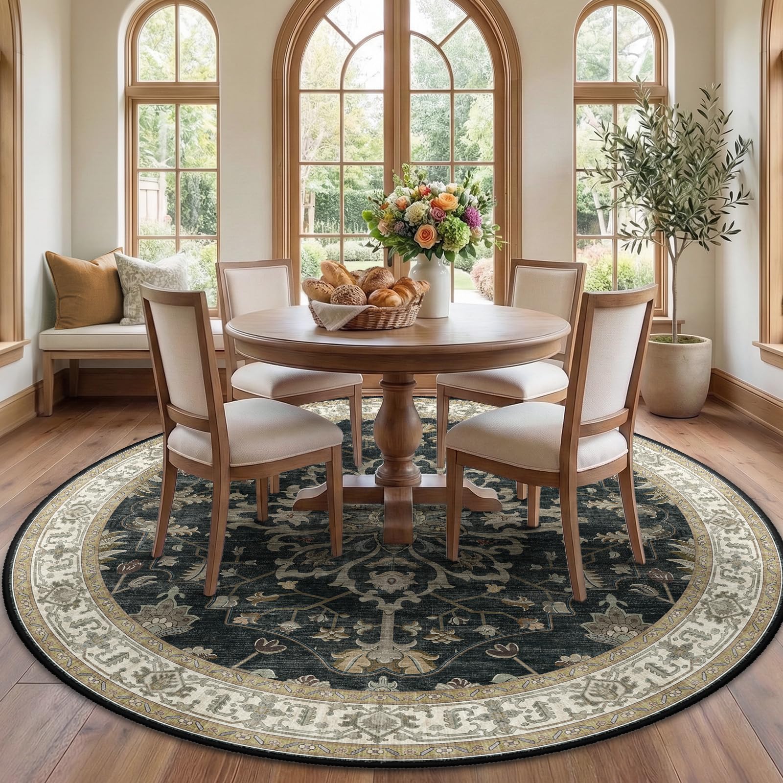Washable Vintage Floral Area Rug
