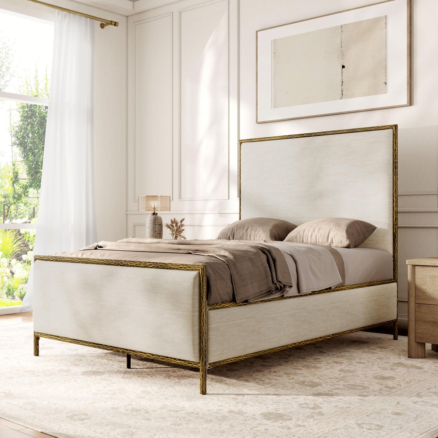 Hammered Metal Upholstered Bed with Headboard