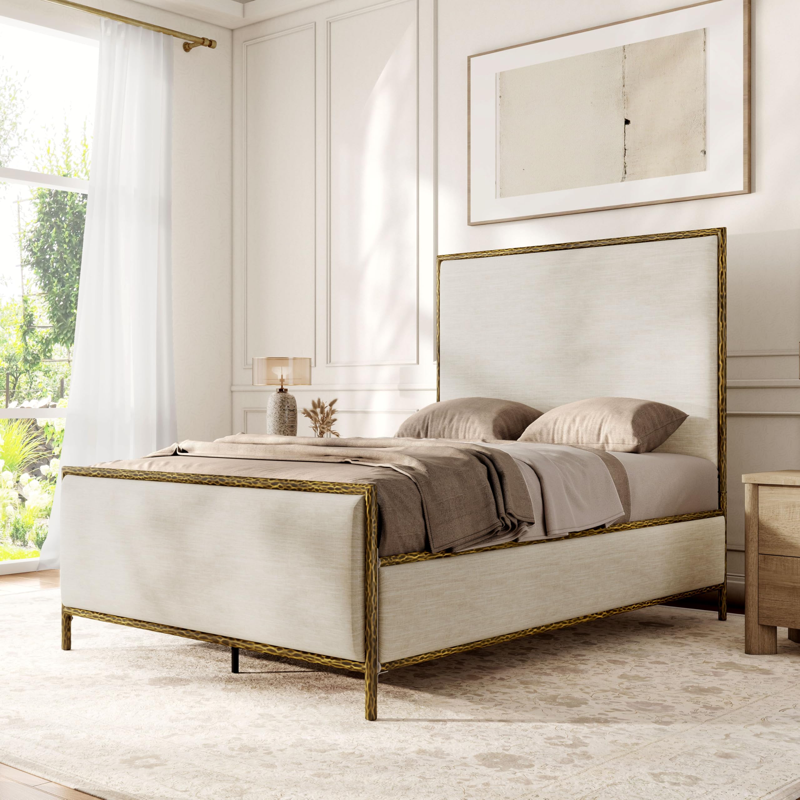 Hammered Metal Upholstered Bed with Headboard