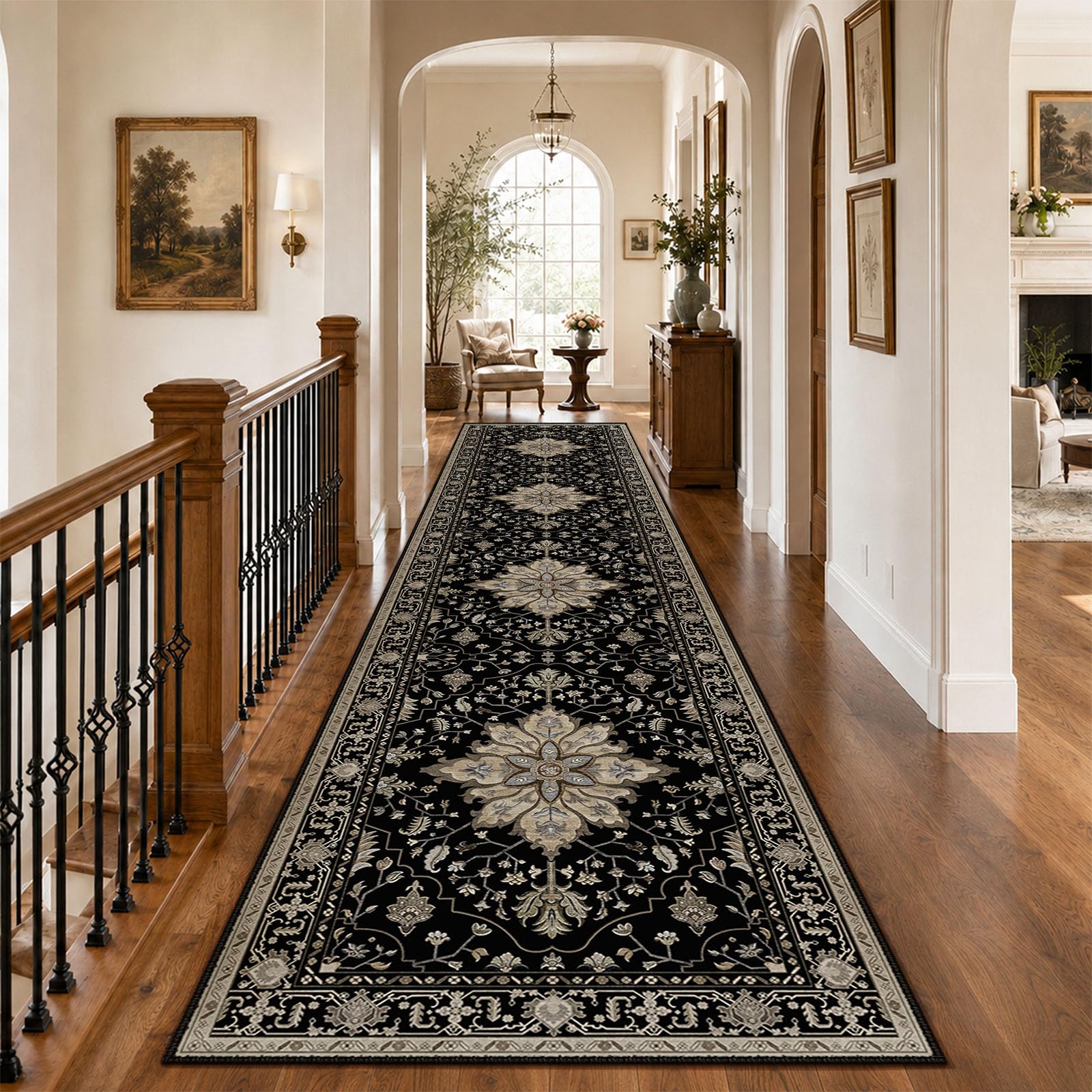 Washable Vintage Floral Area Rug