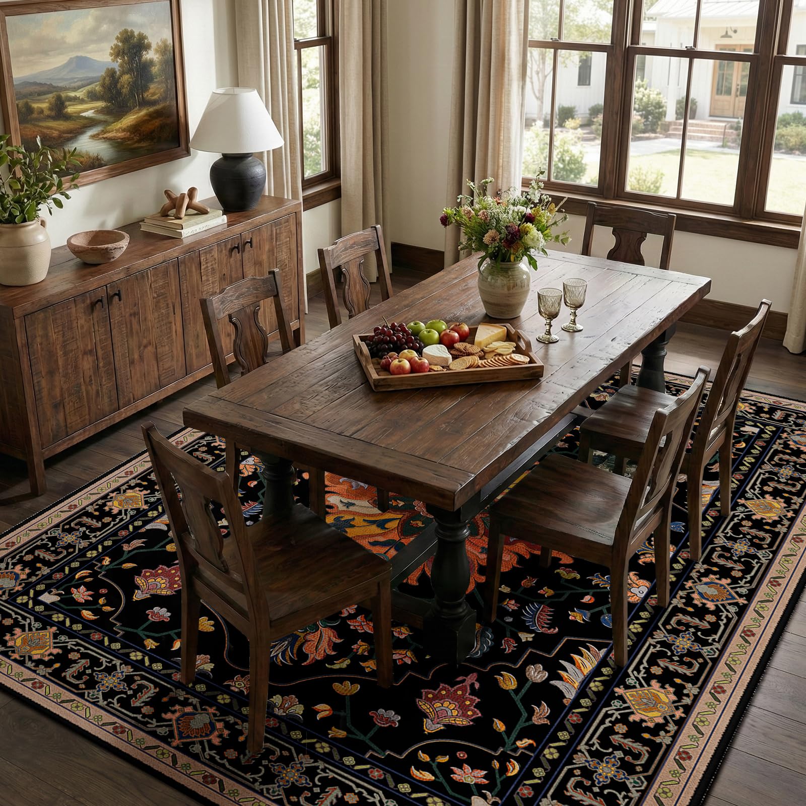 Washable Vintage Floral Area Rug
