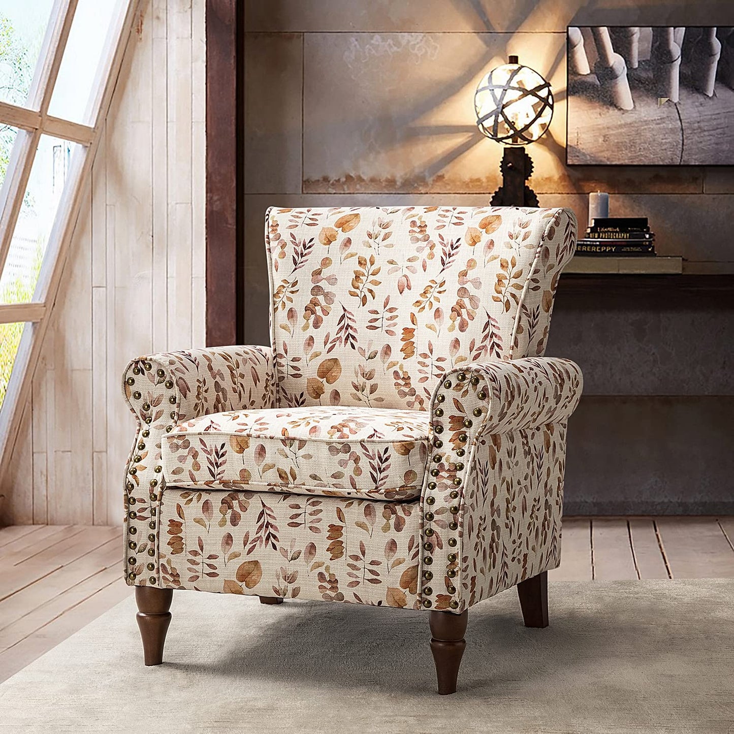 Modern Wingback Accent Chair with Wood Legs