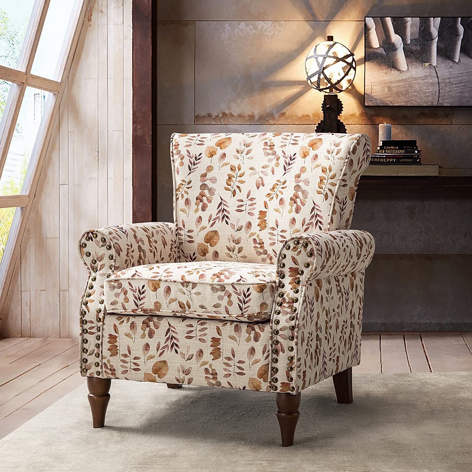Modern Wingback Accent Chair with Wood Legs