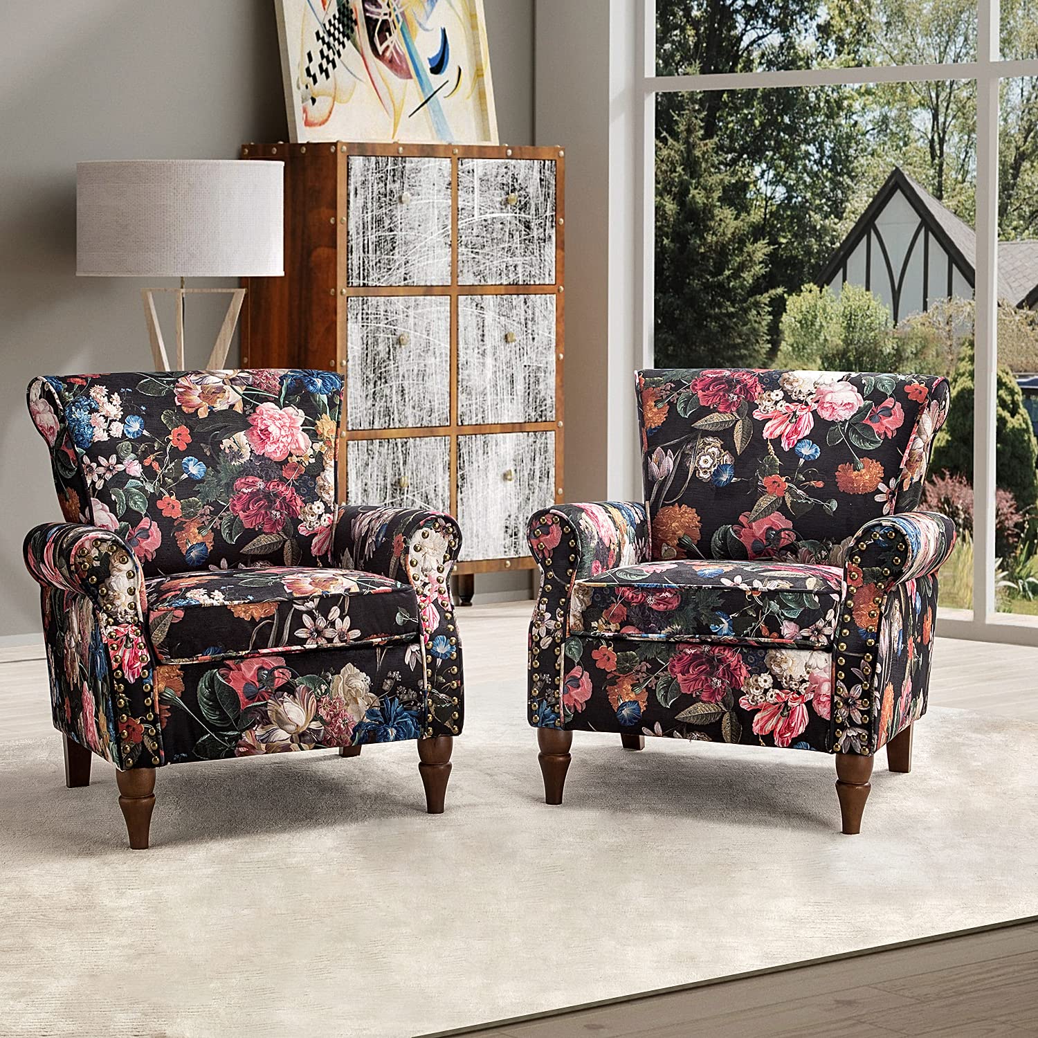Modern Wingback Accent Chair with Wood Legs