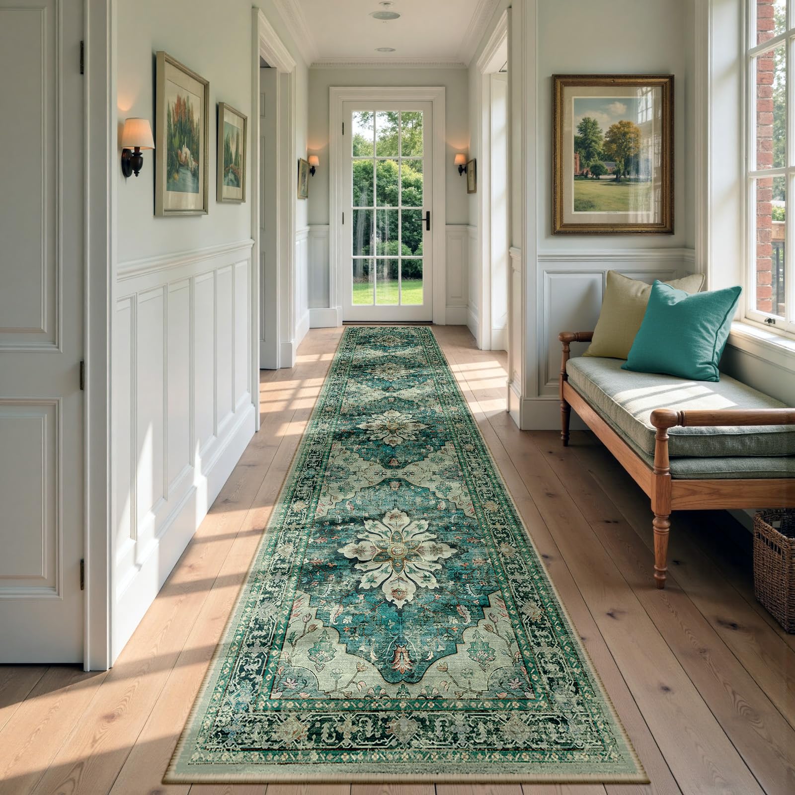 Washable Vintage Floral Area Rug