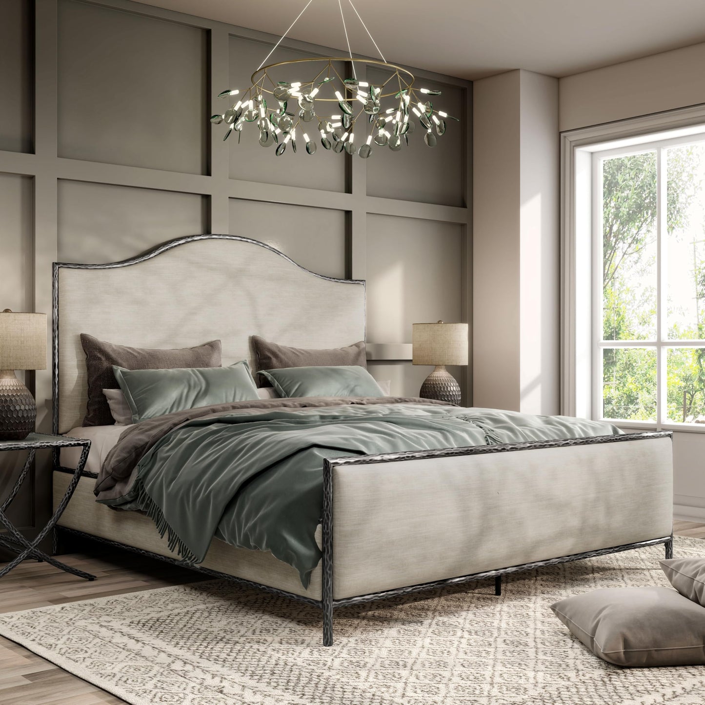 Hammered Metal Upholstered Bed with Headboard
