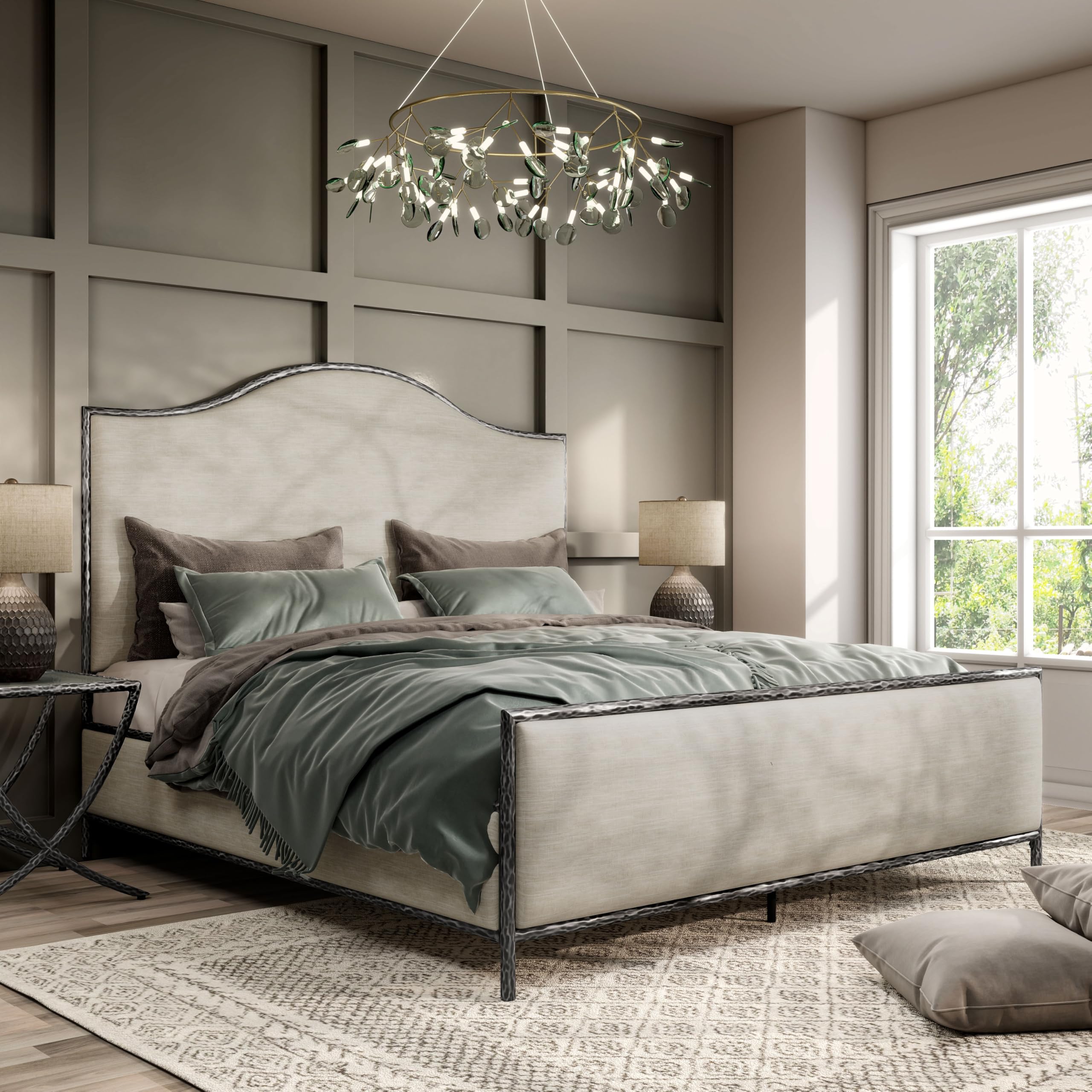 Hammered Metal Upholstered Bed with Headboard