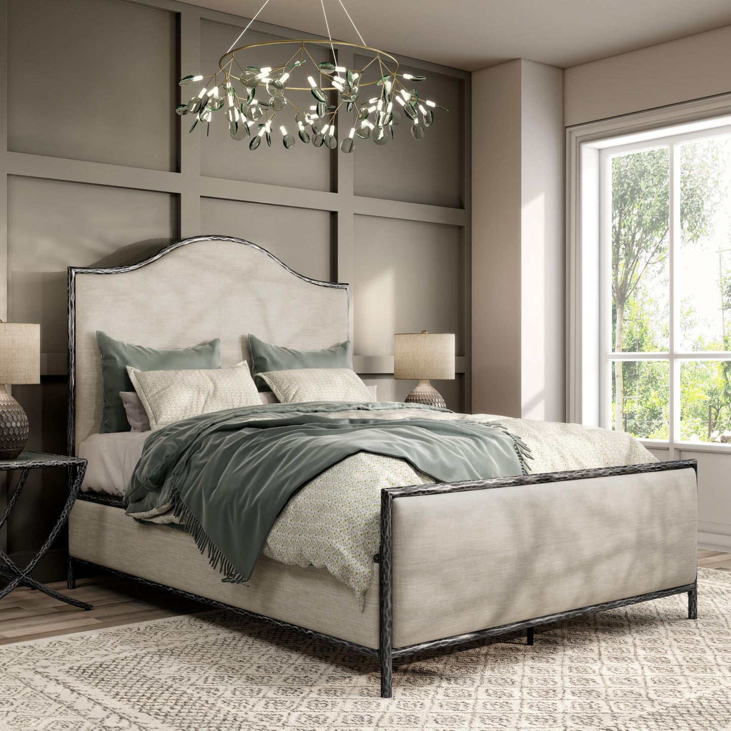 Hammered Metal Upholstered Bed with Headboard