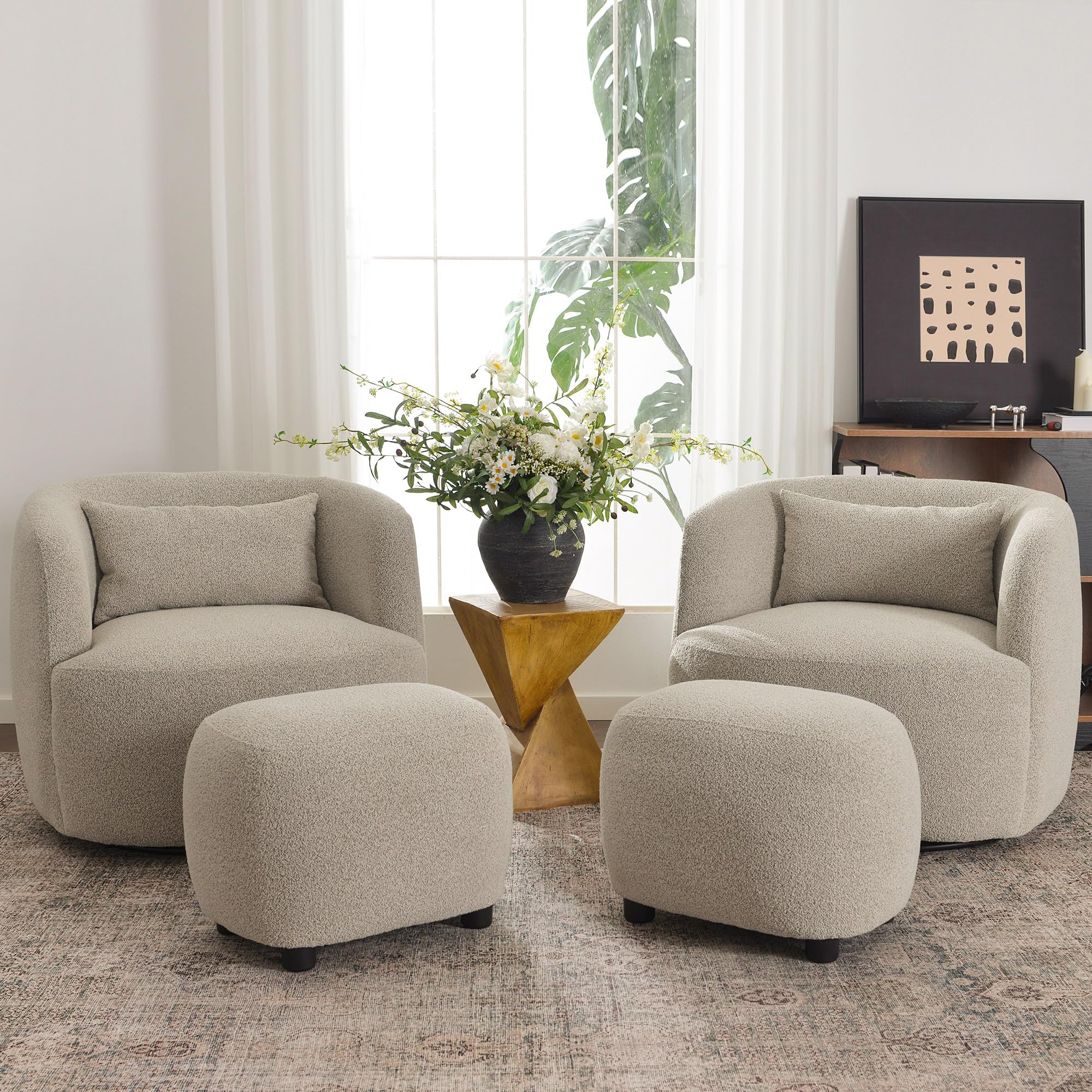 Boucle Swivel Barrel Accent Chairs Set of 2