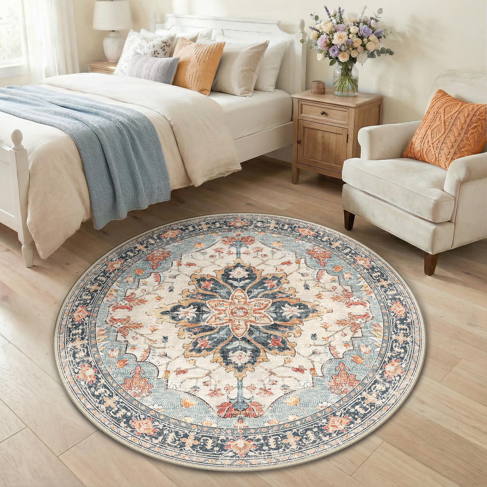 Washable Vintage Floral Area Rug