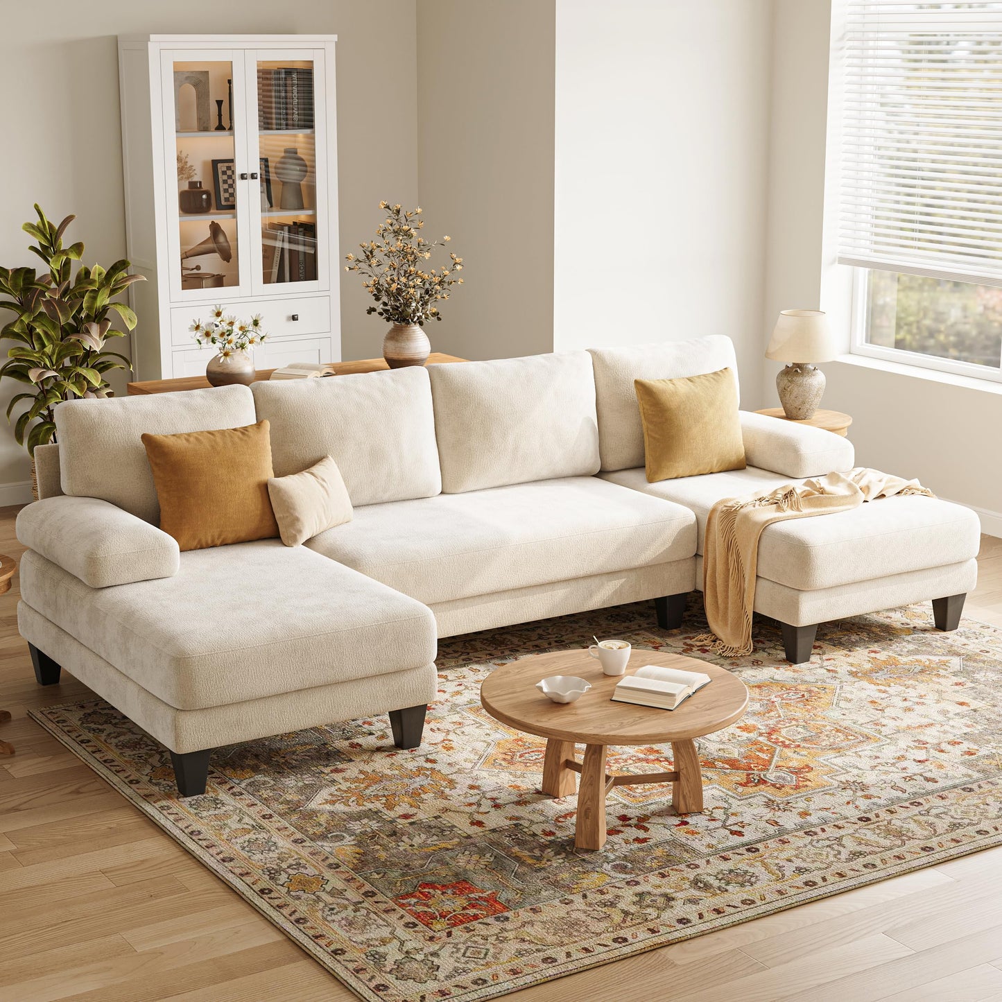 U-Shaped Sofa with Double Chaise Lounge