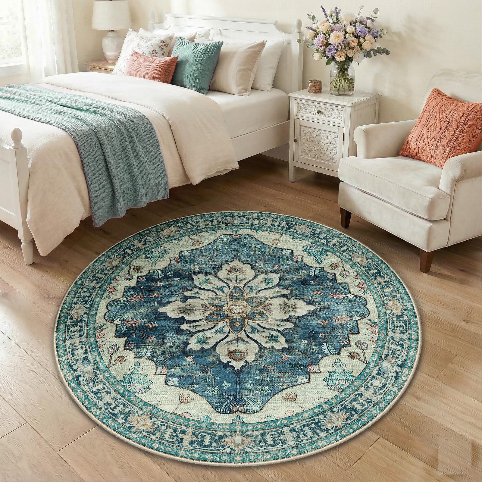 Washable Vintage Floral Area Rug