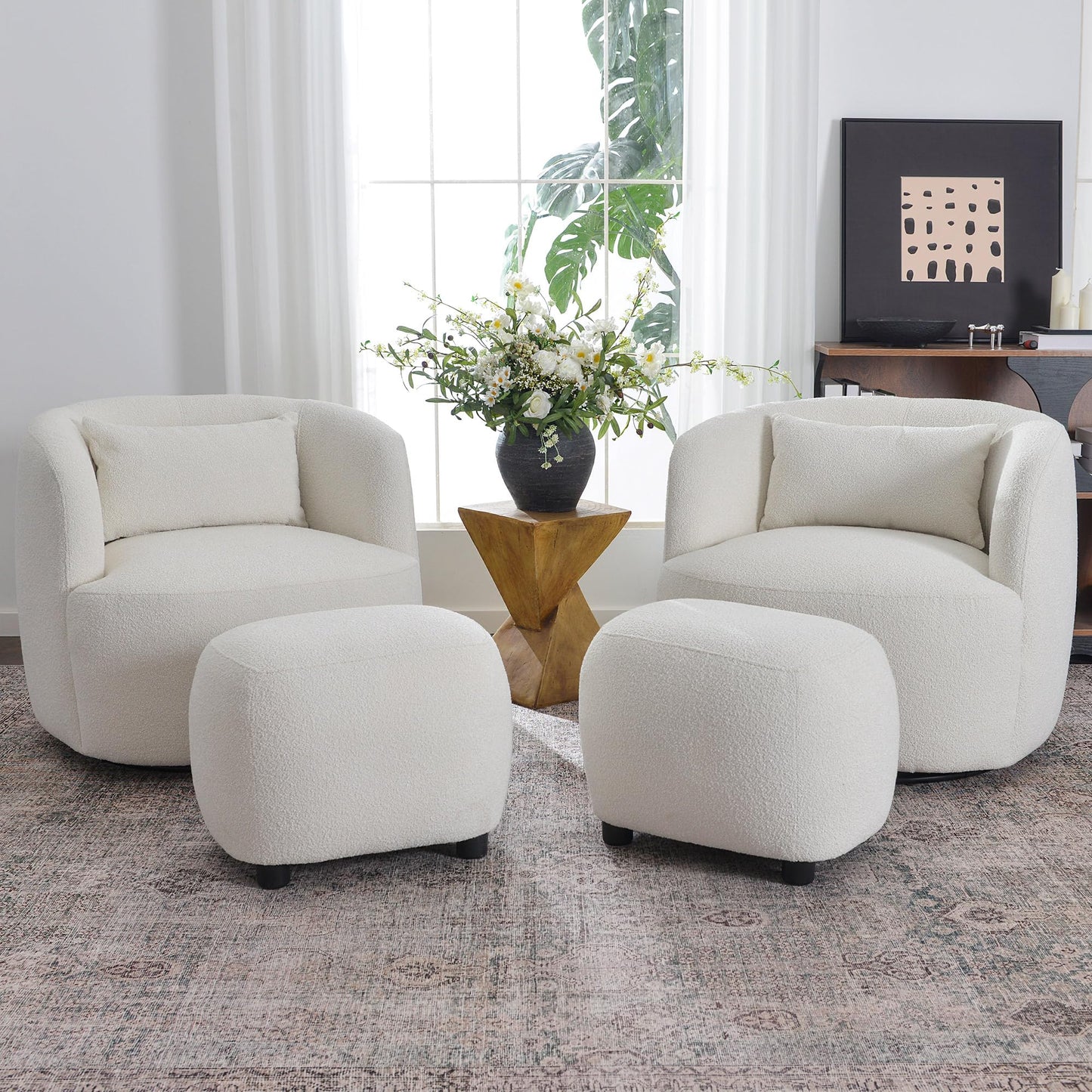 Boucle Swivel Barrel Accent Chairs Set of 2