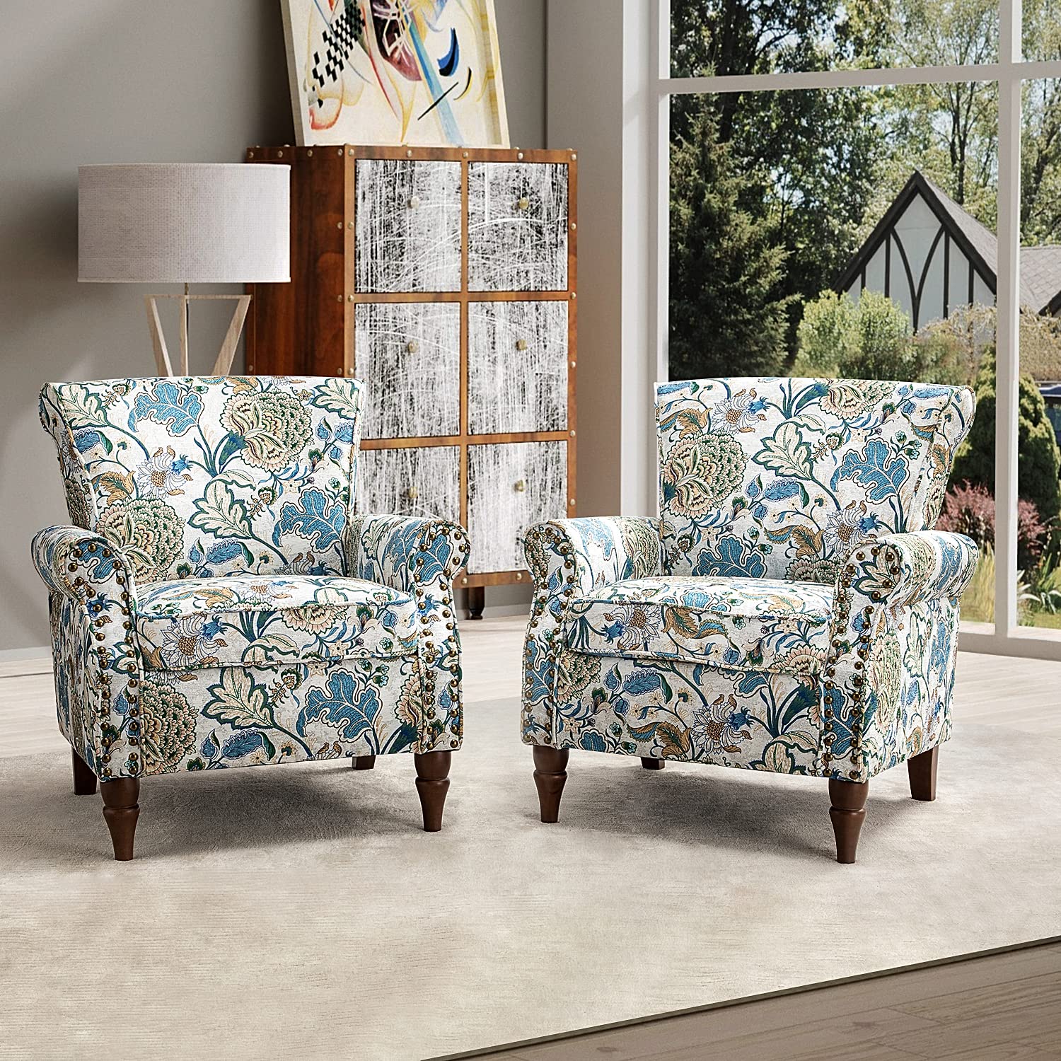 Modern Wingback Accent Chair with Wood Legs