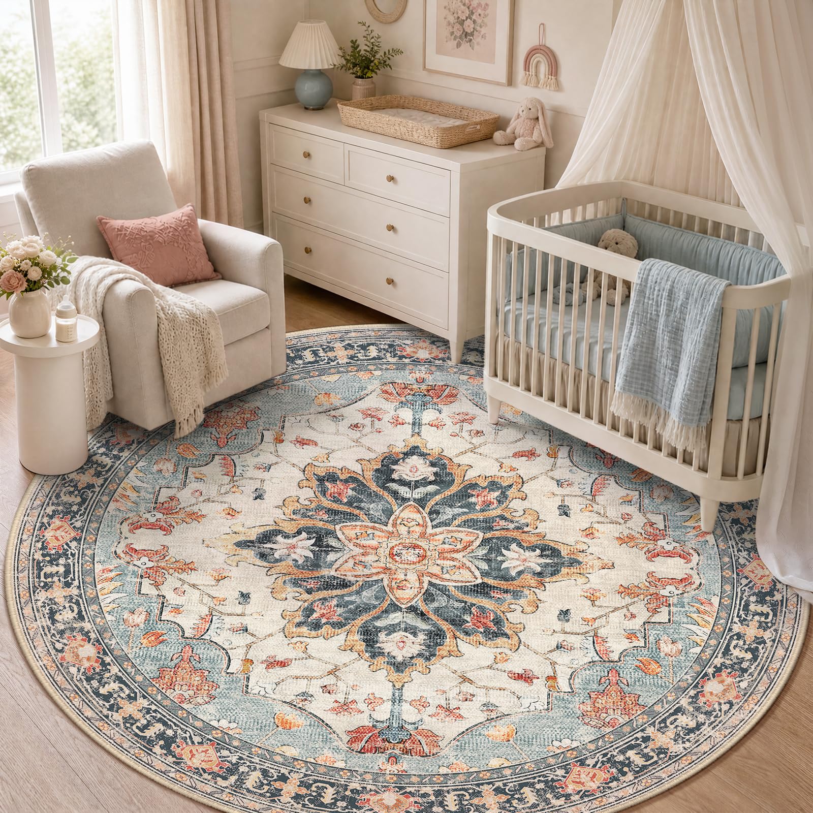 Washable Vintage Floral Area Rug