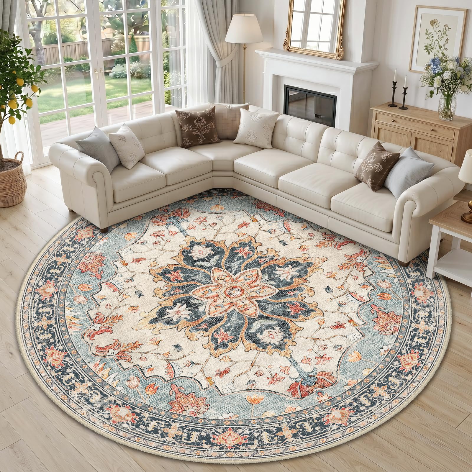 Washable Vintage Floral Area Rug