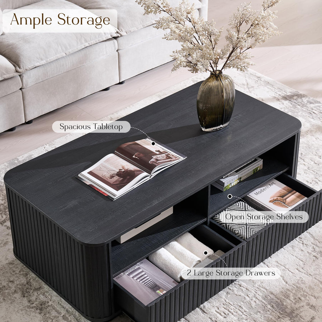 Fluted Storage Coffee Table with Drawers