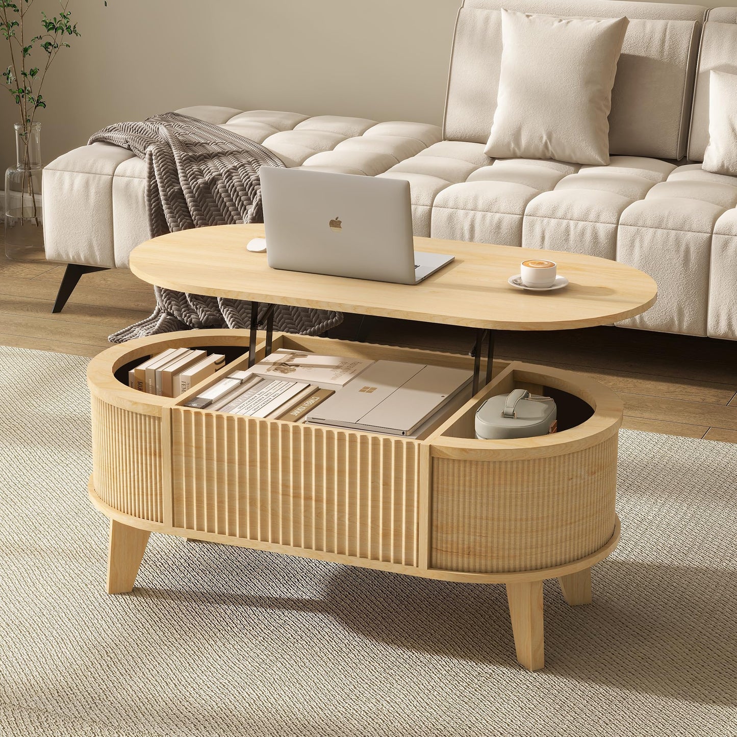 Fluted Lift Top Storage Coffee Table