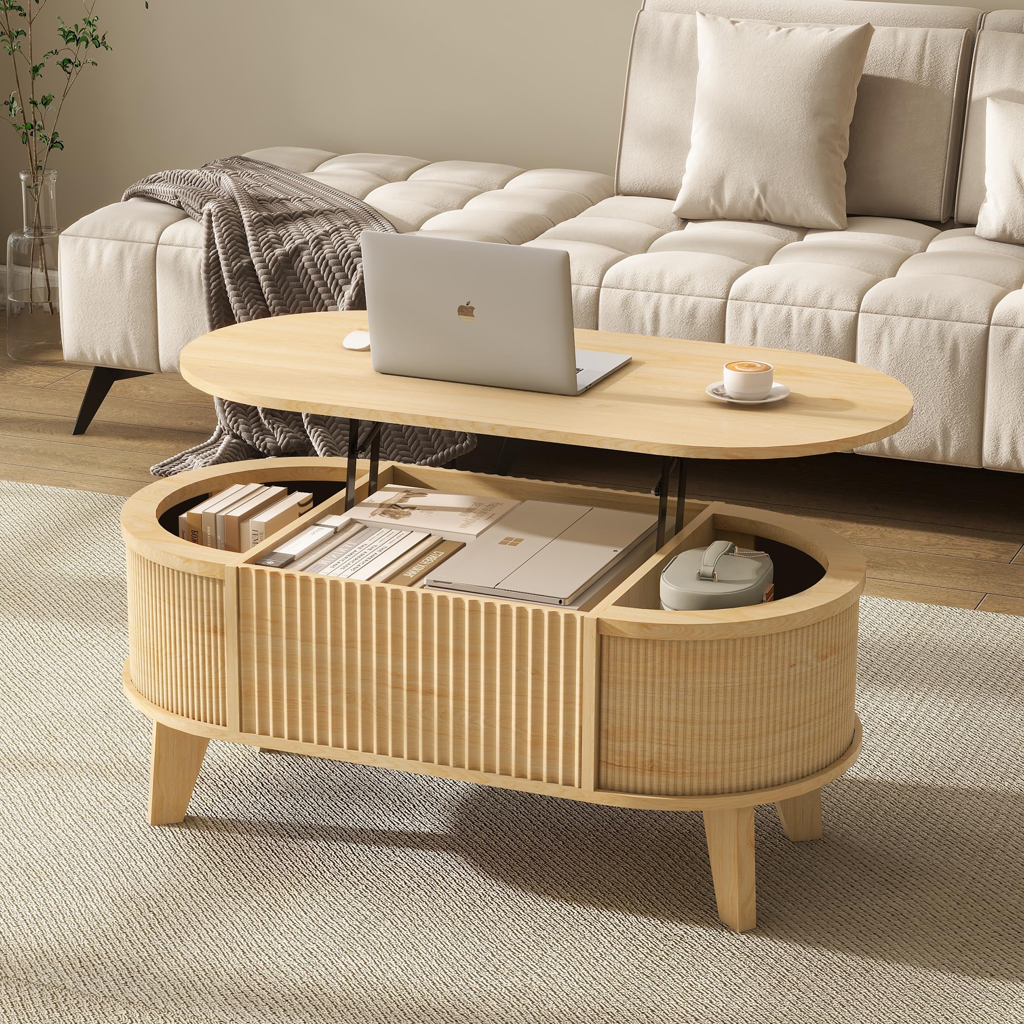 Fluted Lift Top Storage Coffee Table