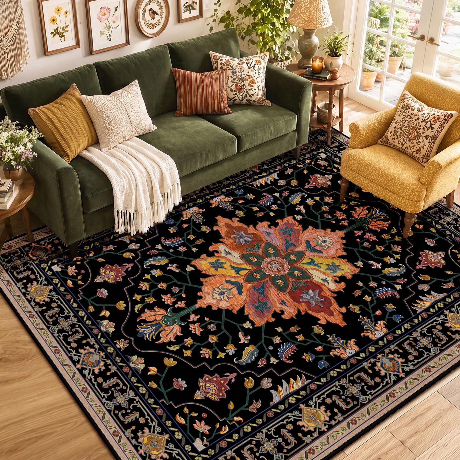 Washable Vintage Floral Area Rug