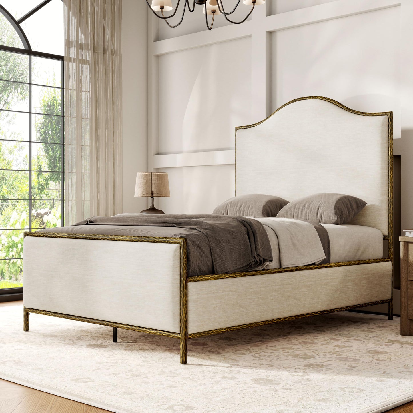 Hammered Metal Upholstered Bed with Headboard