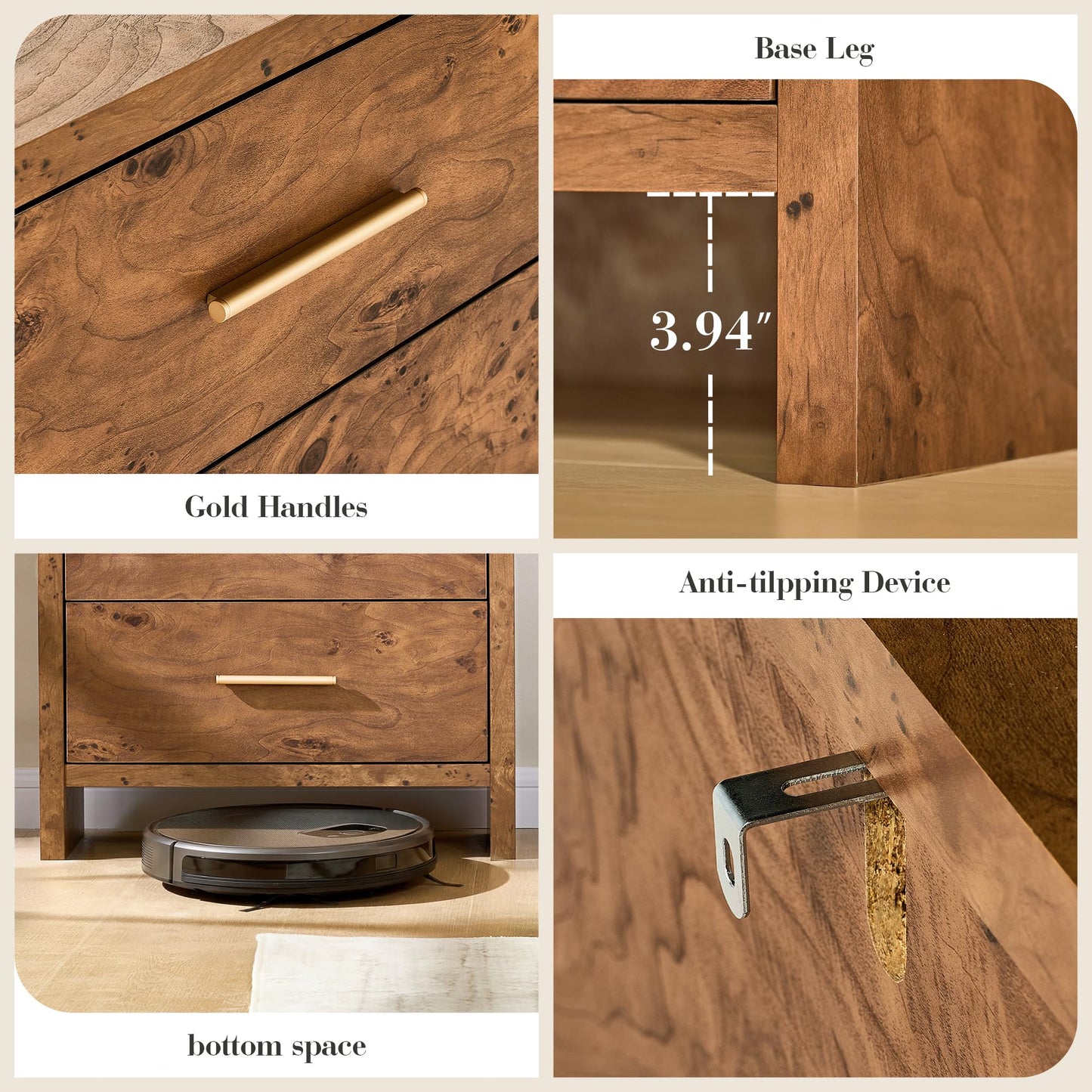 Modern Curved 6 Drawer Dresser