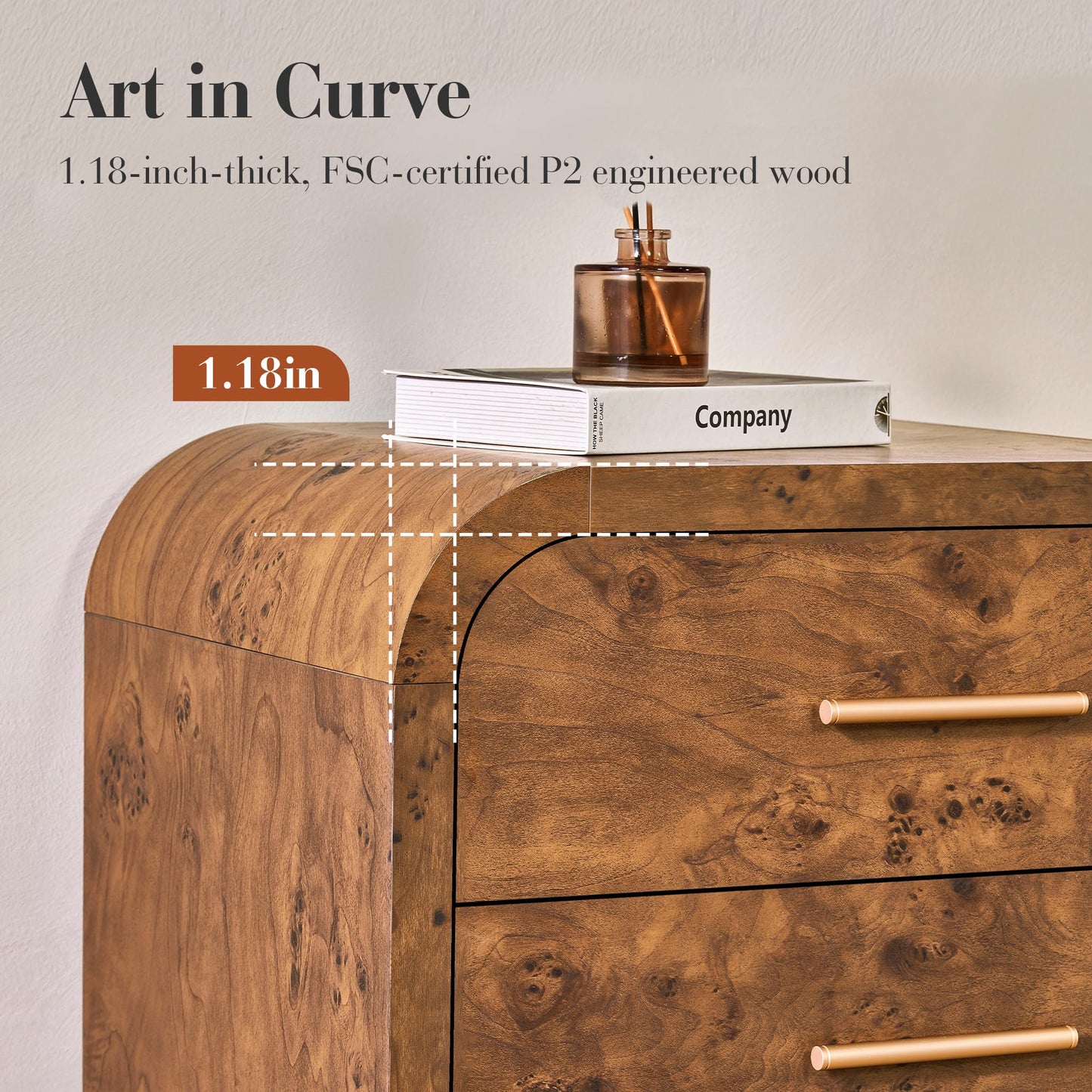 Modern Curved 6 Drawer Dresser