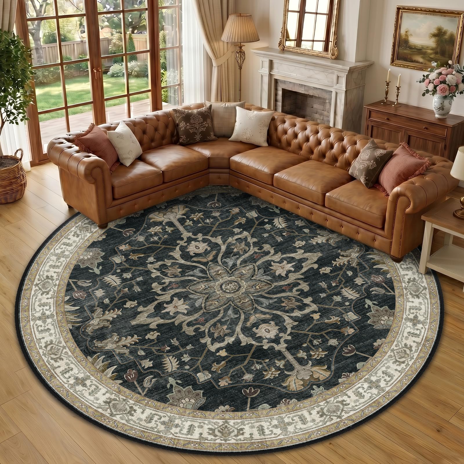 Washable Vintage Floral Area Rug