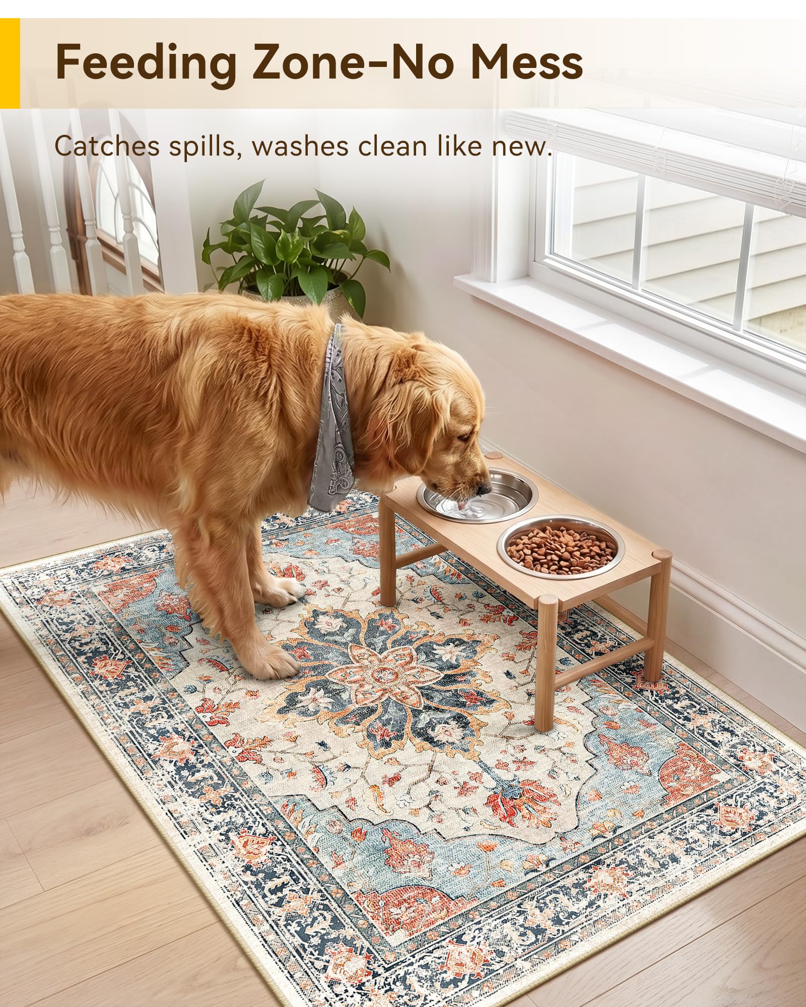 Washable Vintage Floral Area Rug