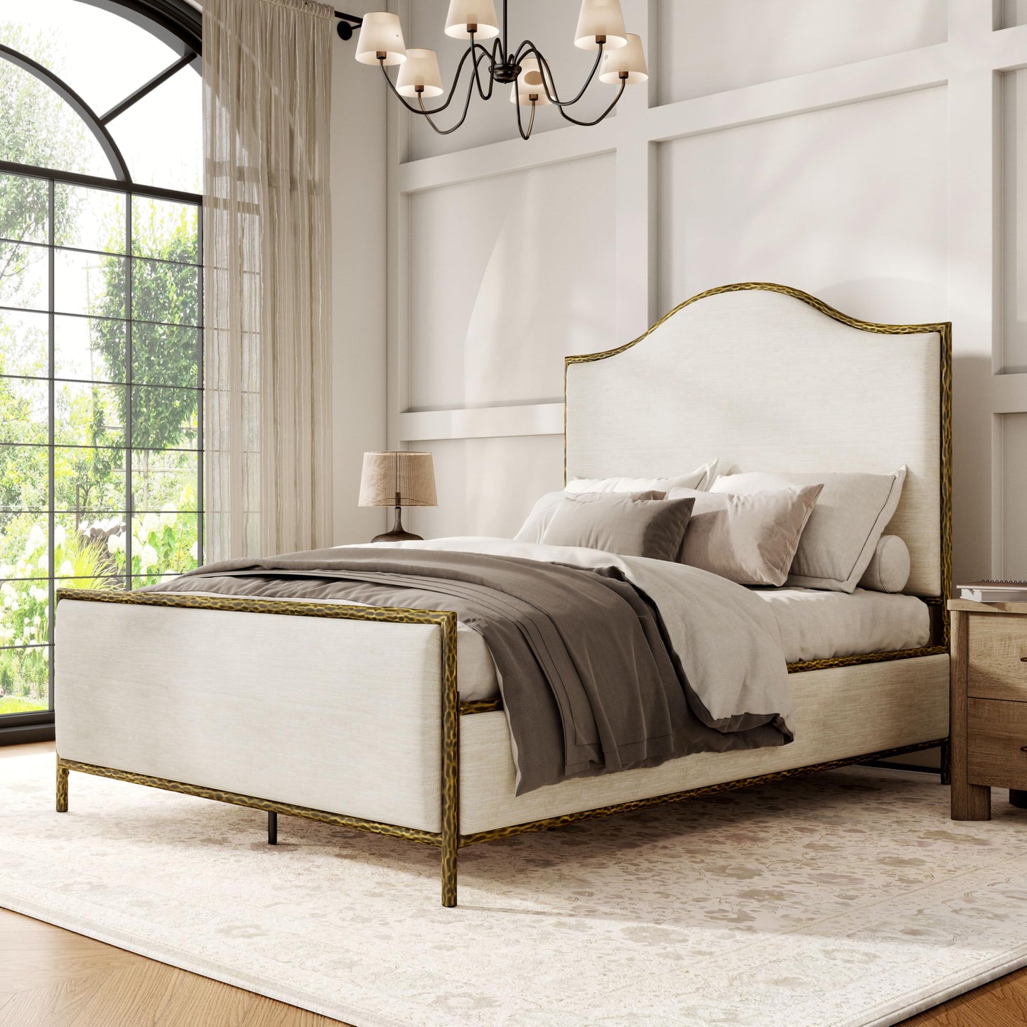 Hammered Metal Upholstered Bed with Headboard