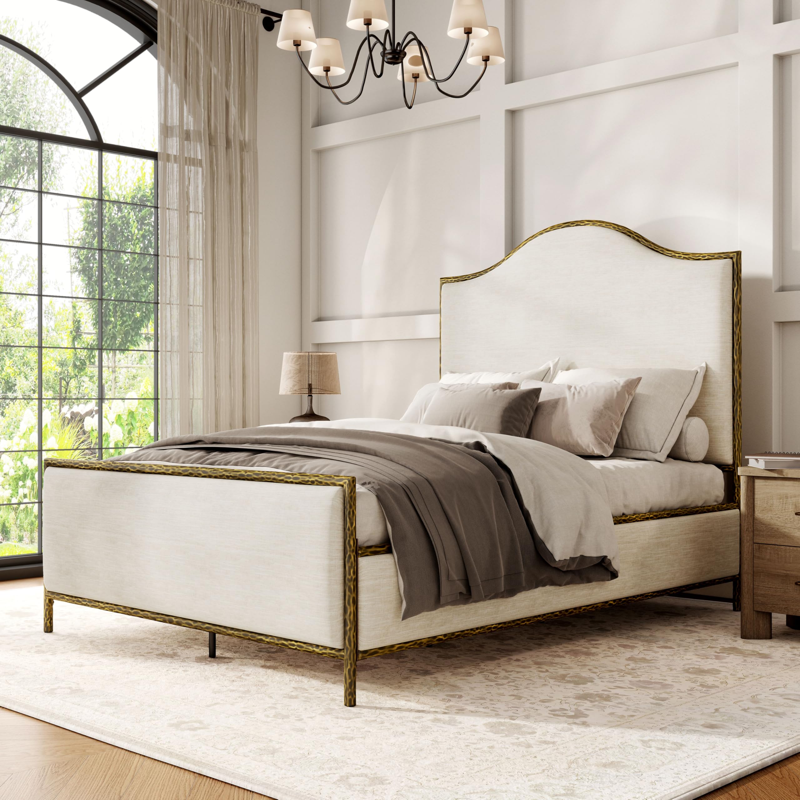 Hammered Metal Upholstered Bed with Headboard