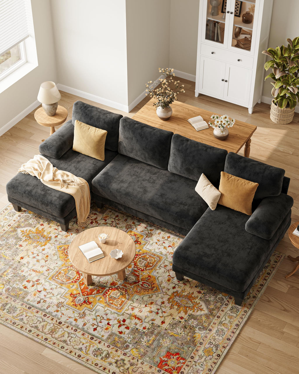 U-Shaped Sofa with Double Chaise Lounge
