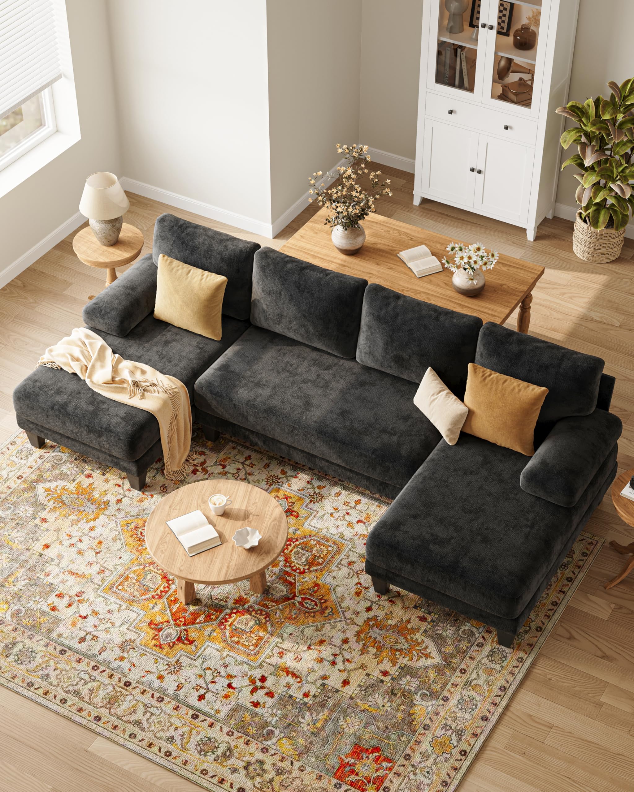 U-Shaped Sofa with Double Chaise Lounge