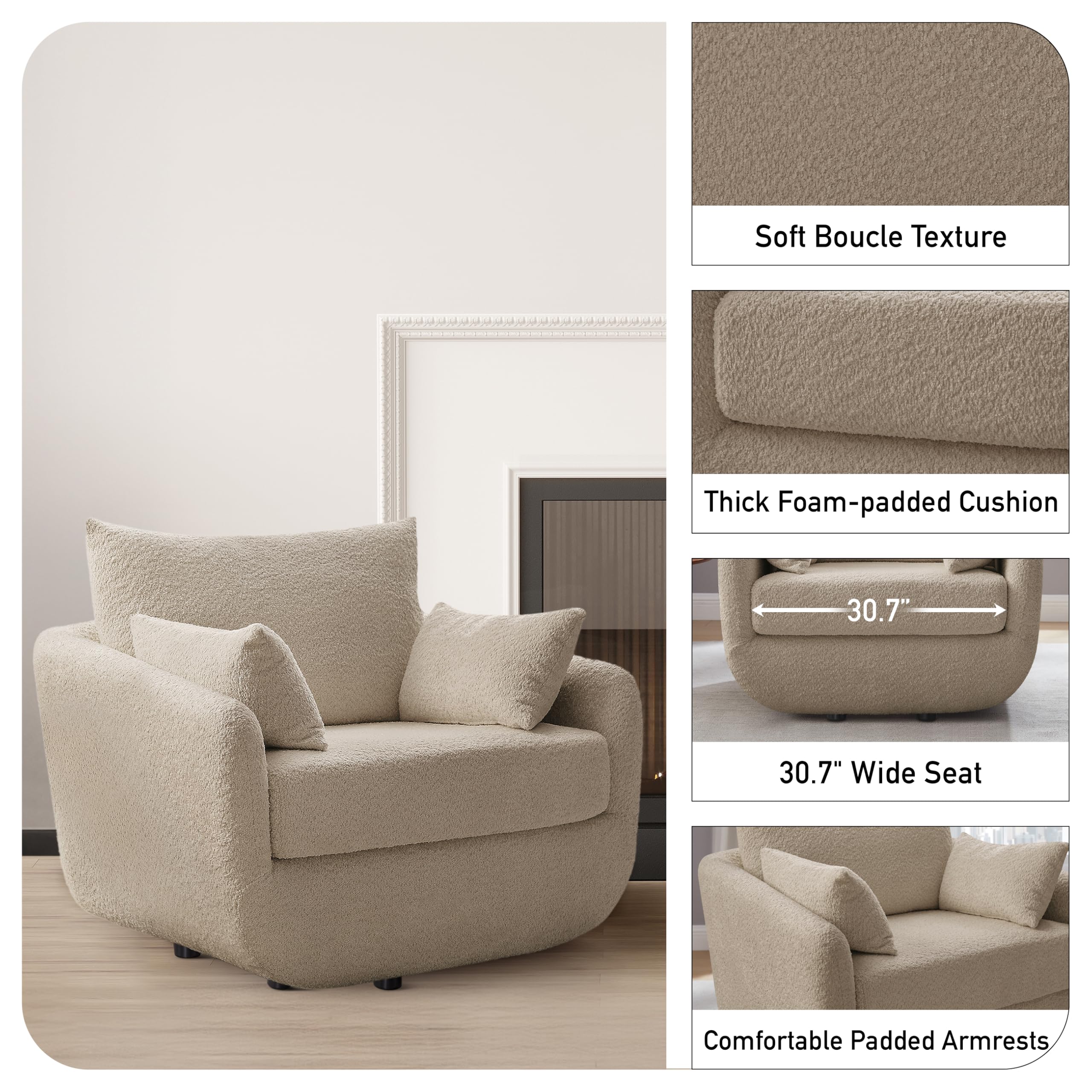 Oversized Boucle Swivel Accent Chair