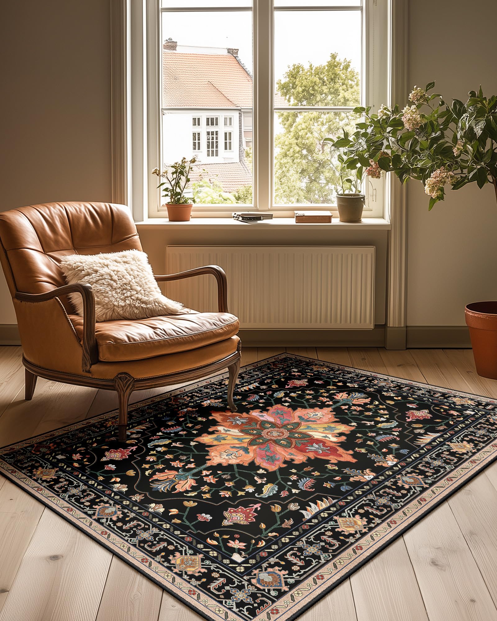 Washable Vintage Floral Area Rug