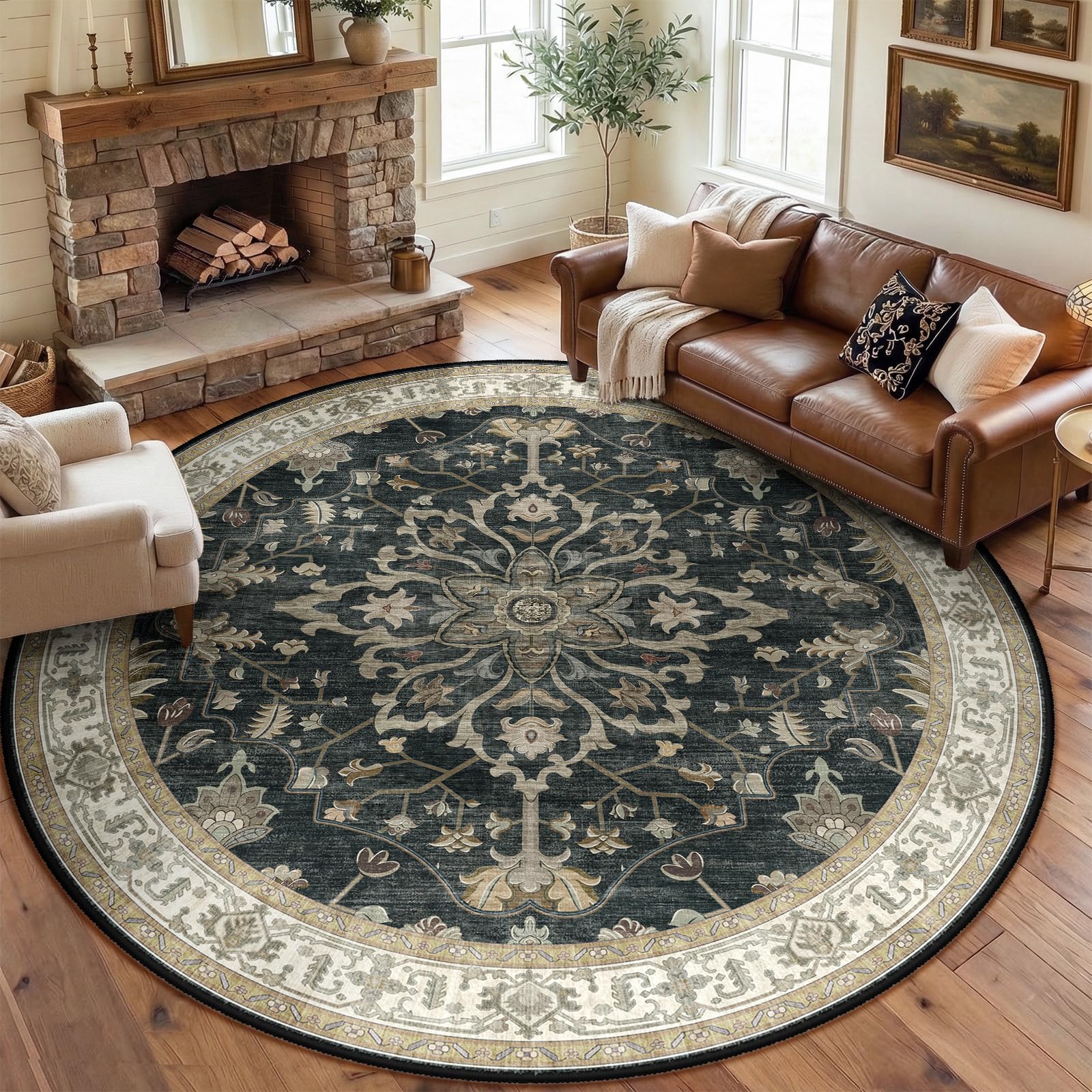 Washable Vintage Floral Area Rug