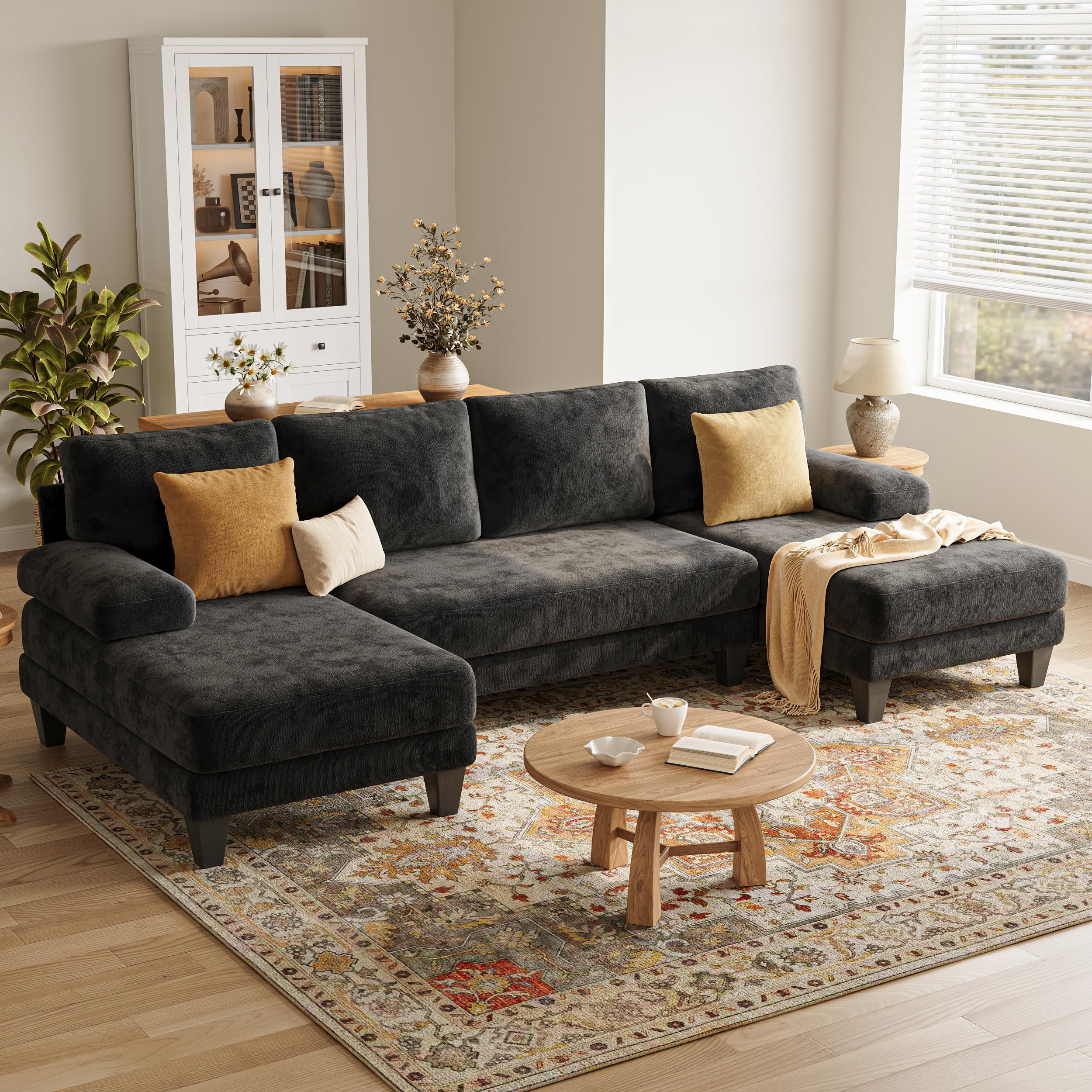 U-Shaped Sofa with Double Chaise Lounge